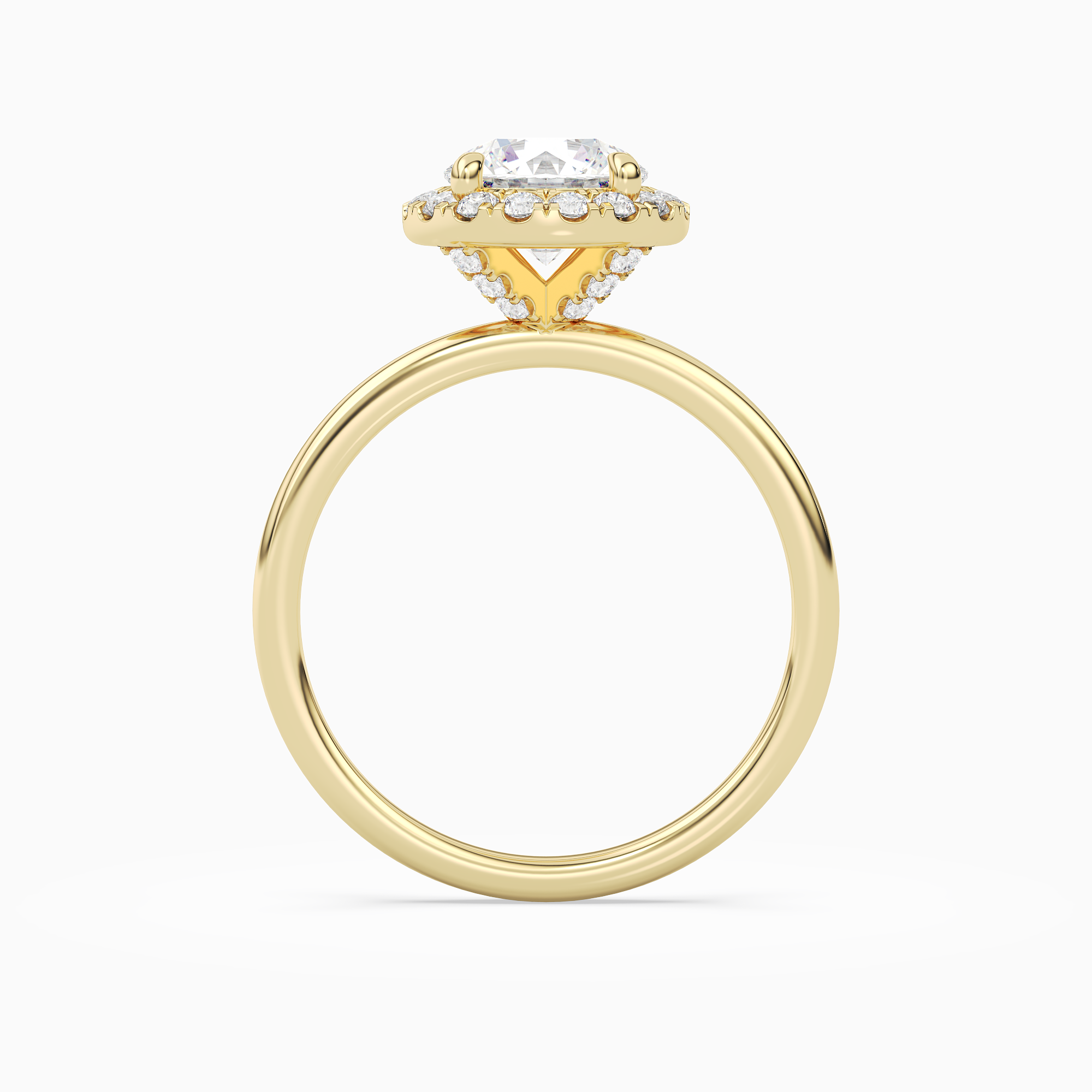 Round Scalloped Halo Baseline in 14K Yellow Gold side profile