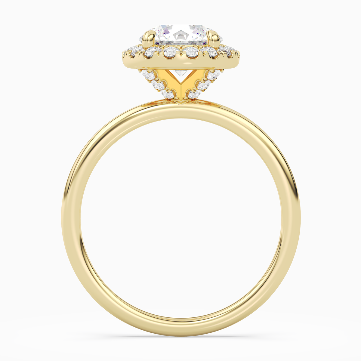 Round Scalloped Halo Baseline in 18K Yellow Gold side profile