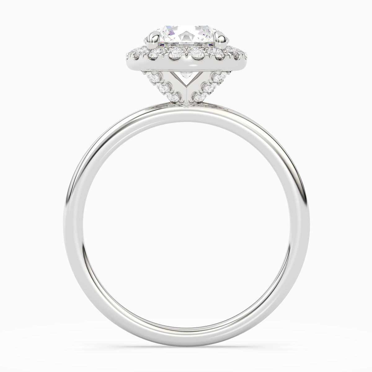 Round Scalloped Halo Baseline in Platinum side profile