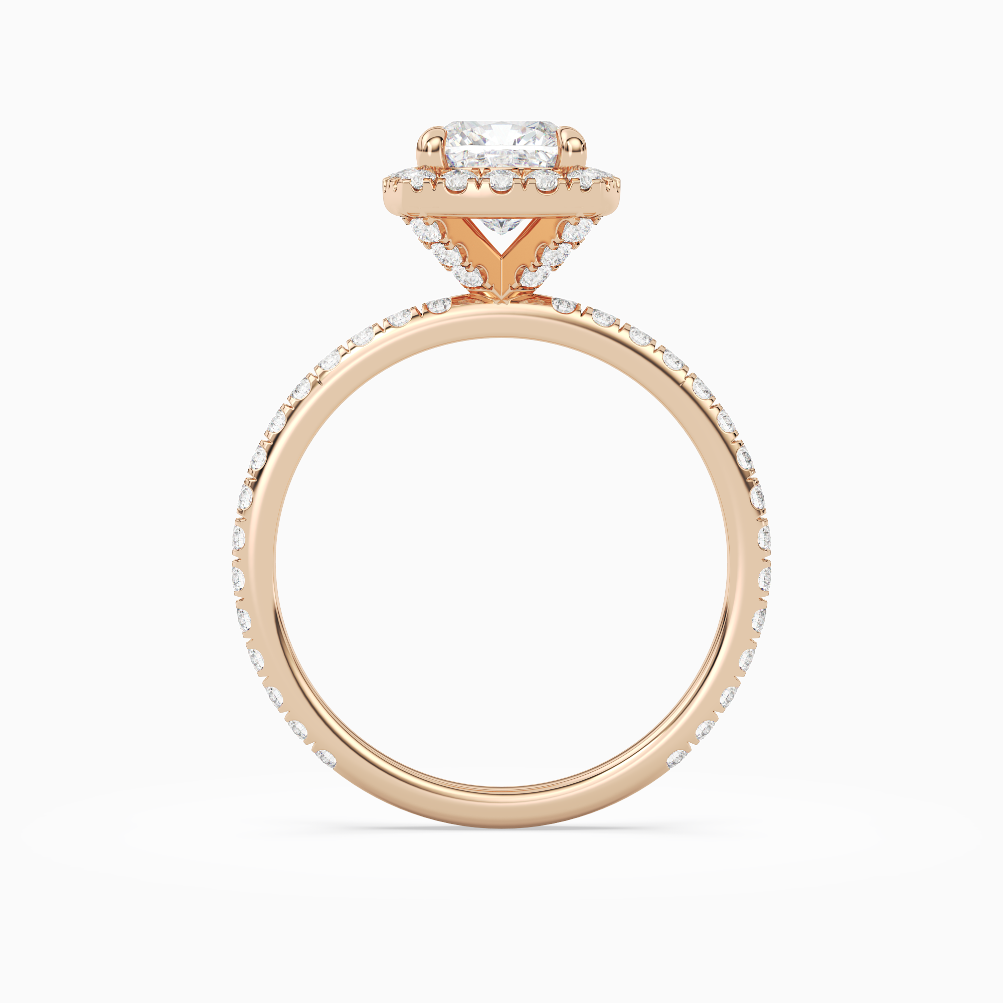 Cushion Scalloped Halo Pavé in 14K Rose Gold side profile