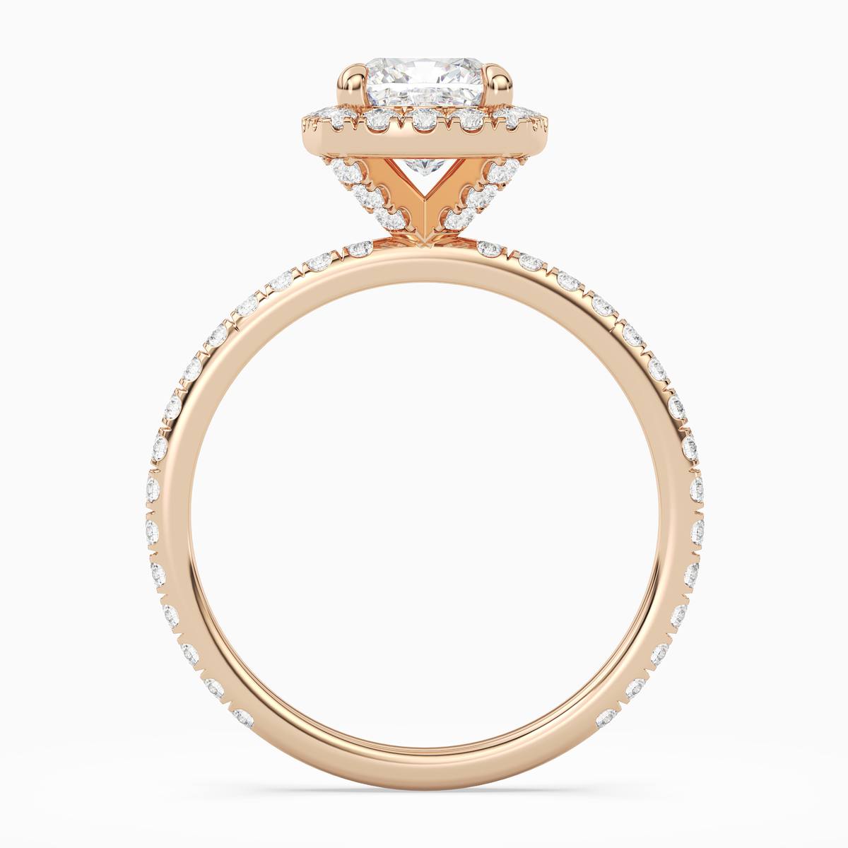 Cushion Scalloped Halo Pavé in 14K Rose Gold side profile
