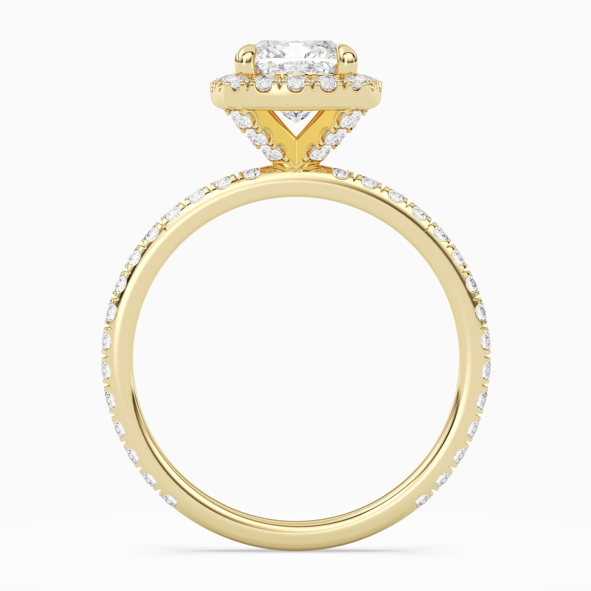 Cushion Scalloped Halo Pavé in 14K Yellow Gold side profile