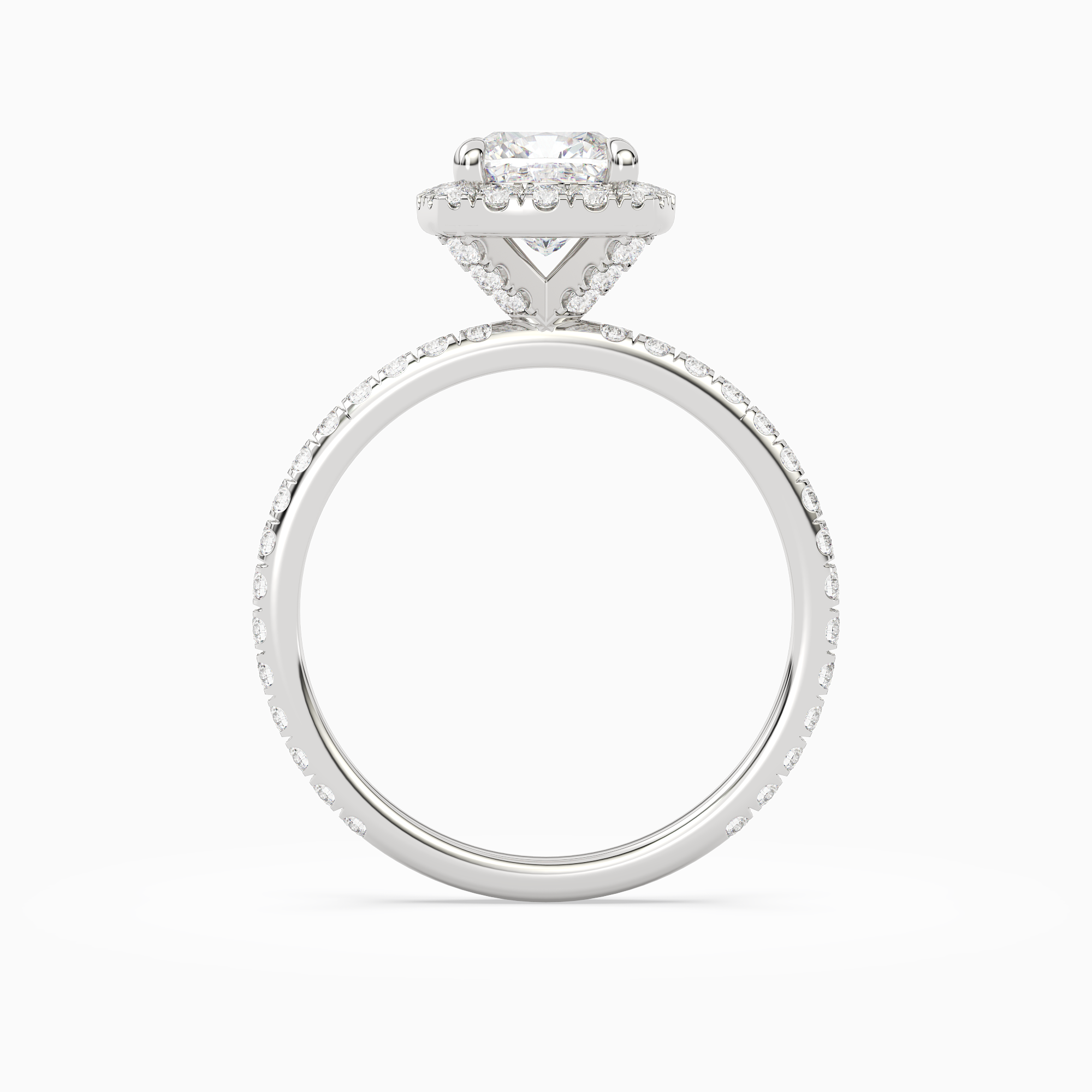 Cushion Scalloped Halo Pavé in 18K White Gold side profile