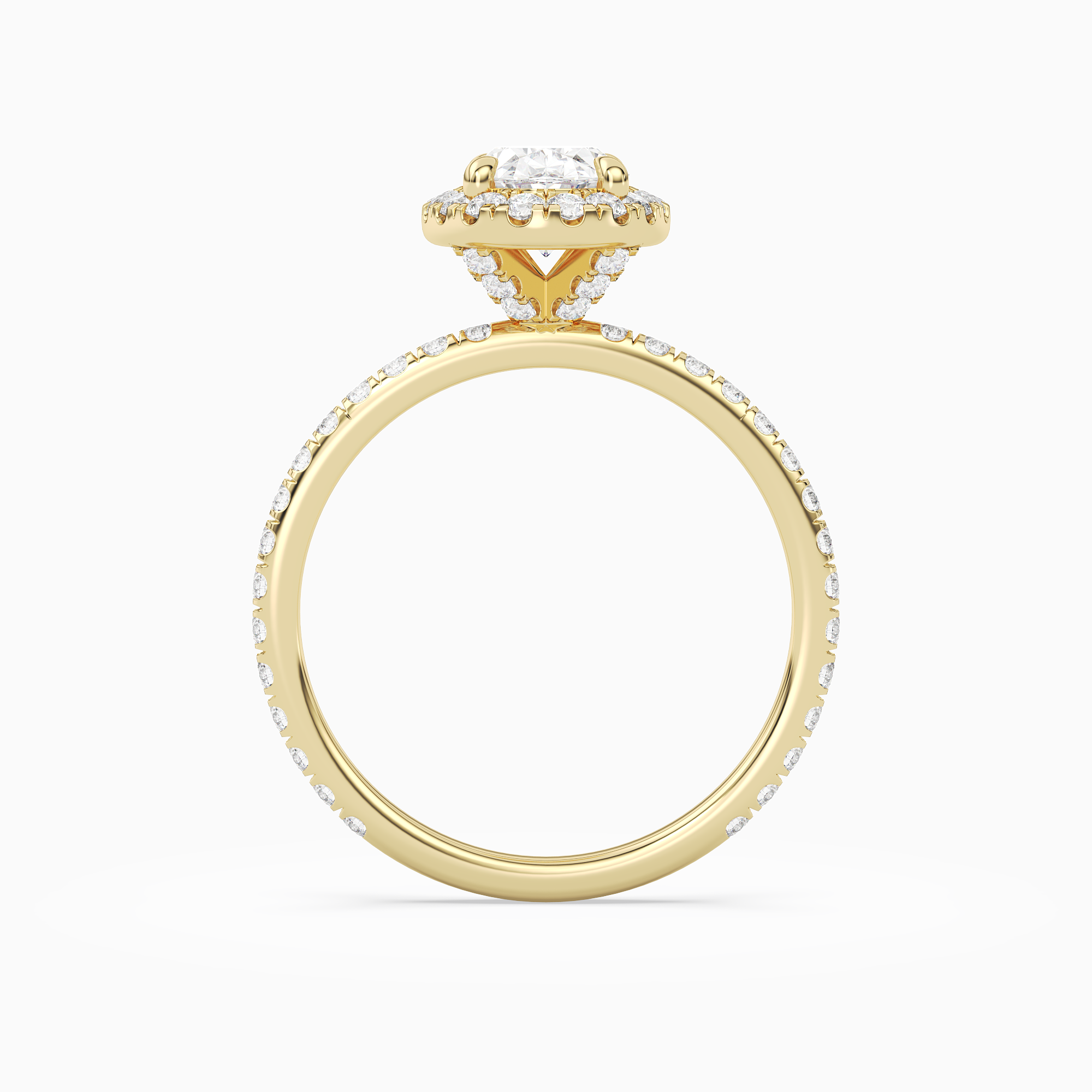 Oval Scalloped Halo Pavé in 18K Yellow Gold side profile