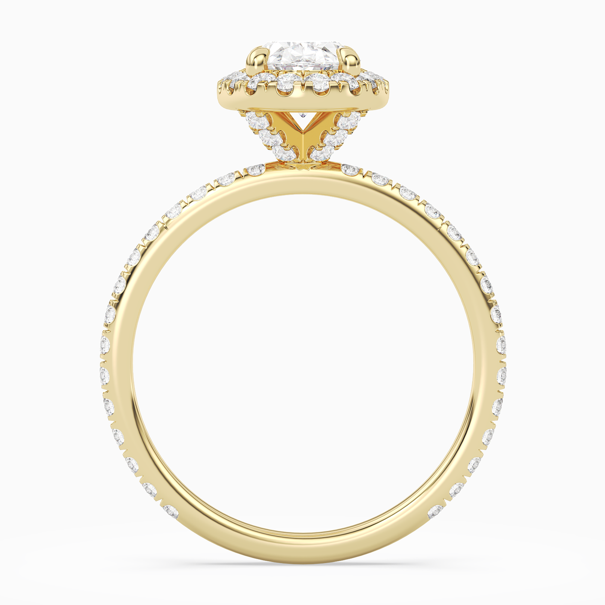 Oval Scalloped Halo Pavé in 18K Yellow Gold side profile