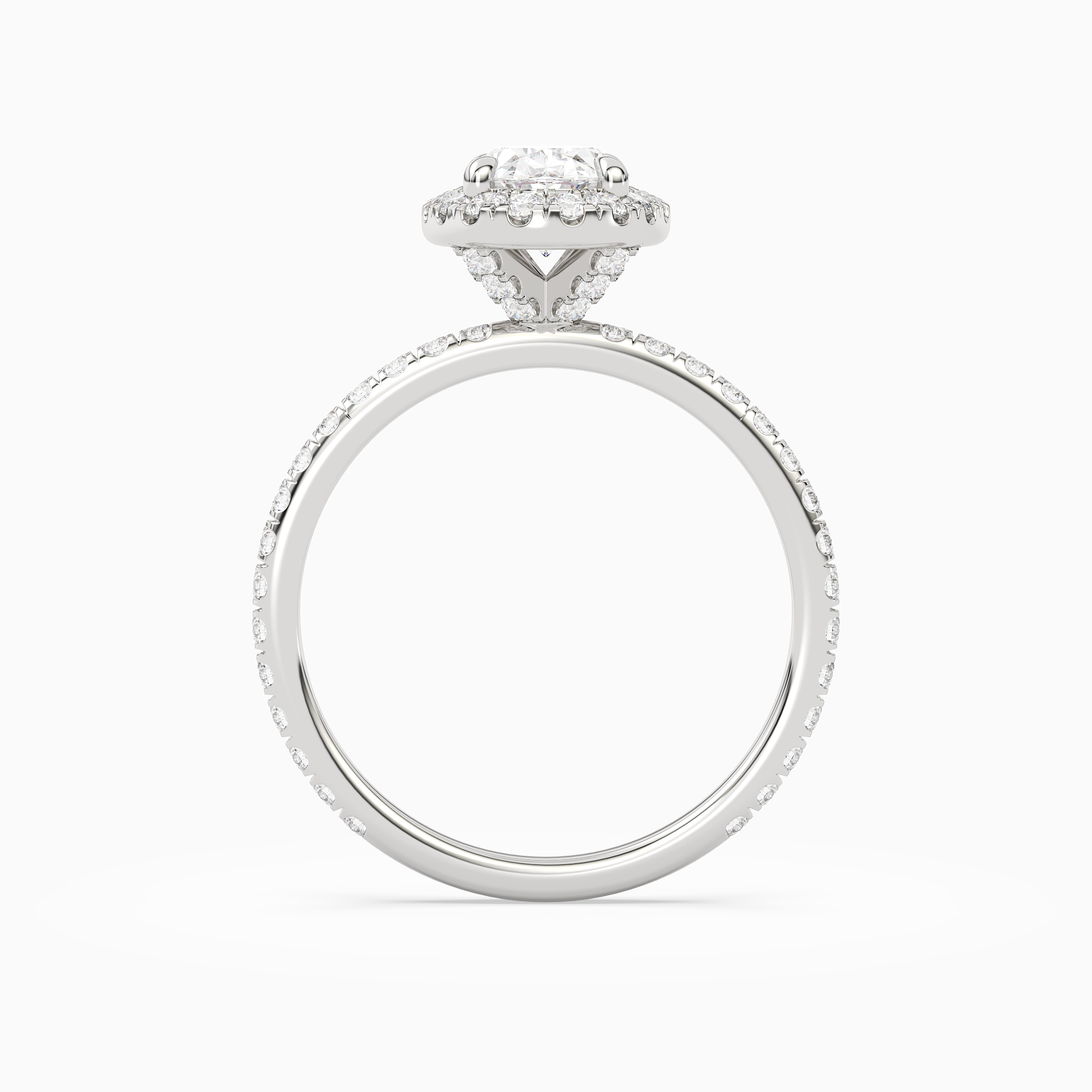 Oval Scalloped Halo Pavé in Platinum side profile