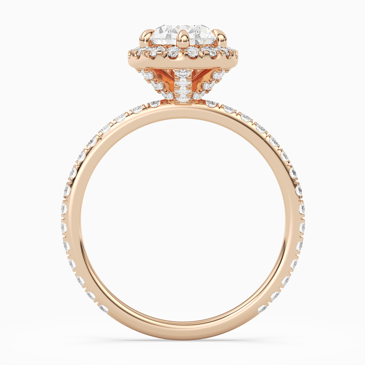 Pear Scalloped Halo Pavé in 14K Rose Gold side profile