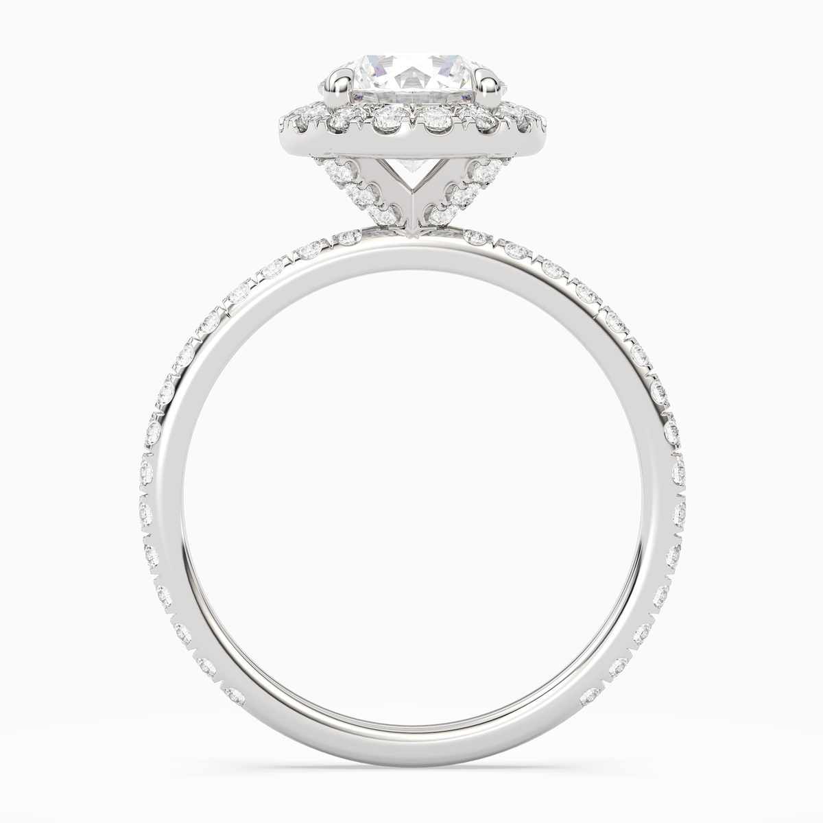 Round Scalloped Halo Pavé in 14K White Gold side profile