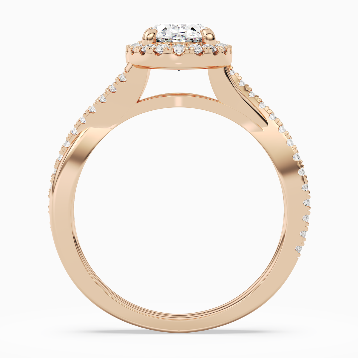 Oval Twisted Halo in 14K Rose Gold side profile
