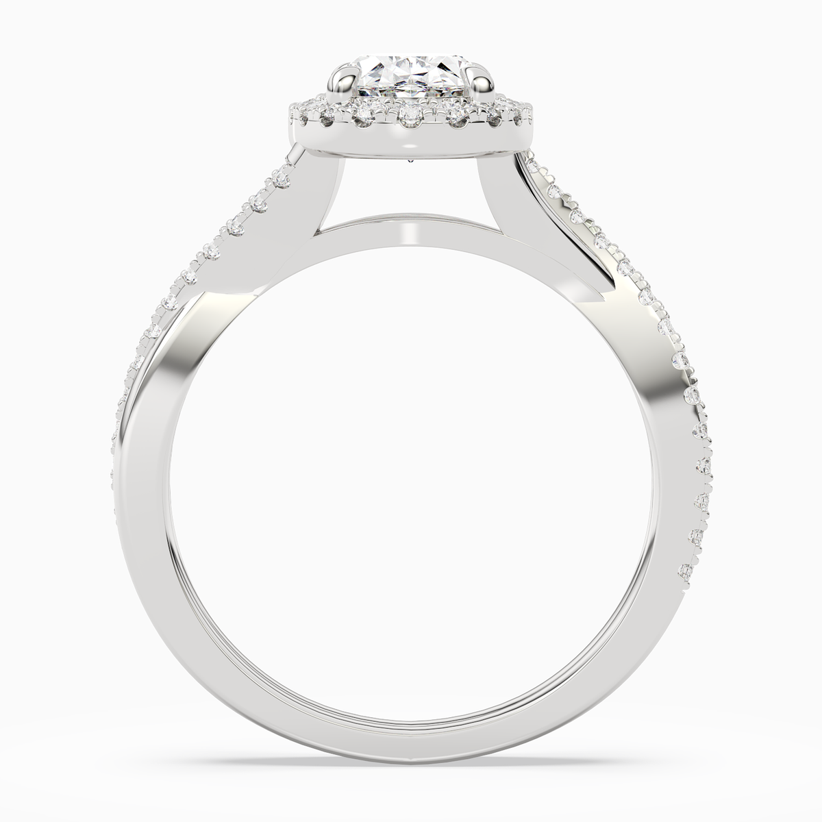 Oval Twisted Halo in 18K White Gold side profile