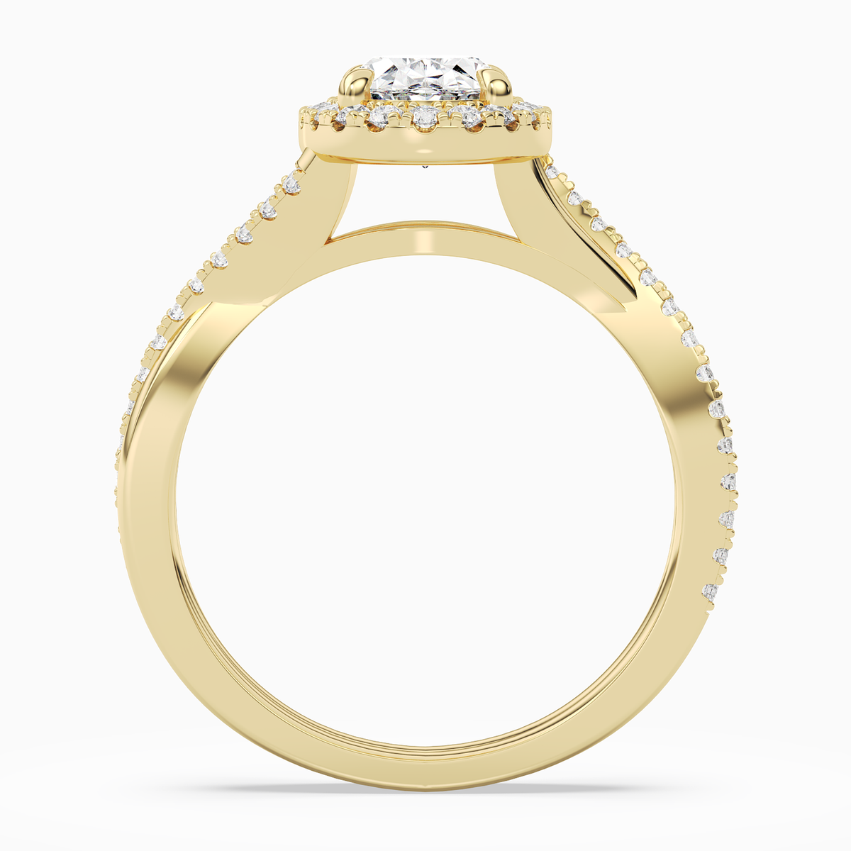 Oval Twisted Halo in 18K Yellow Gold side profile