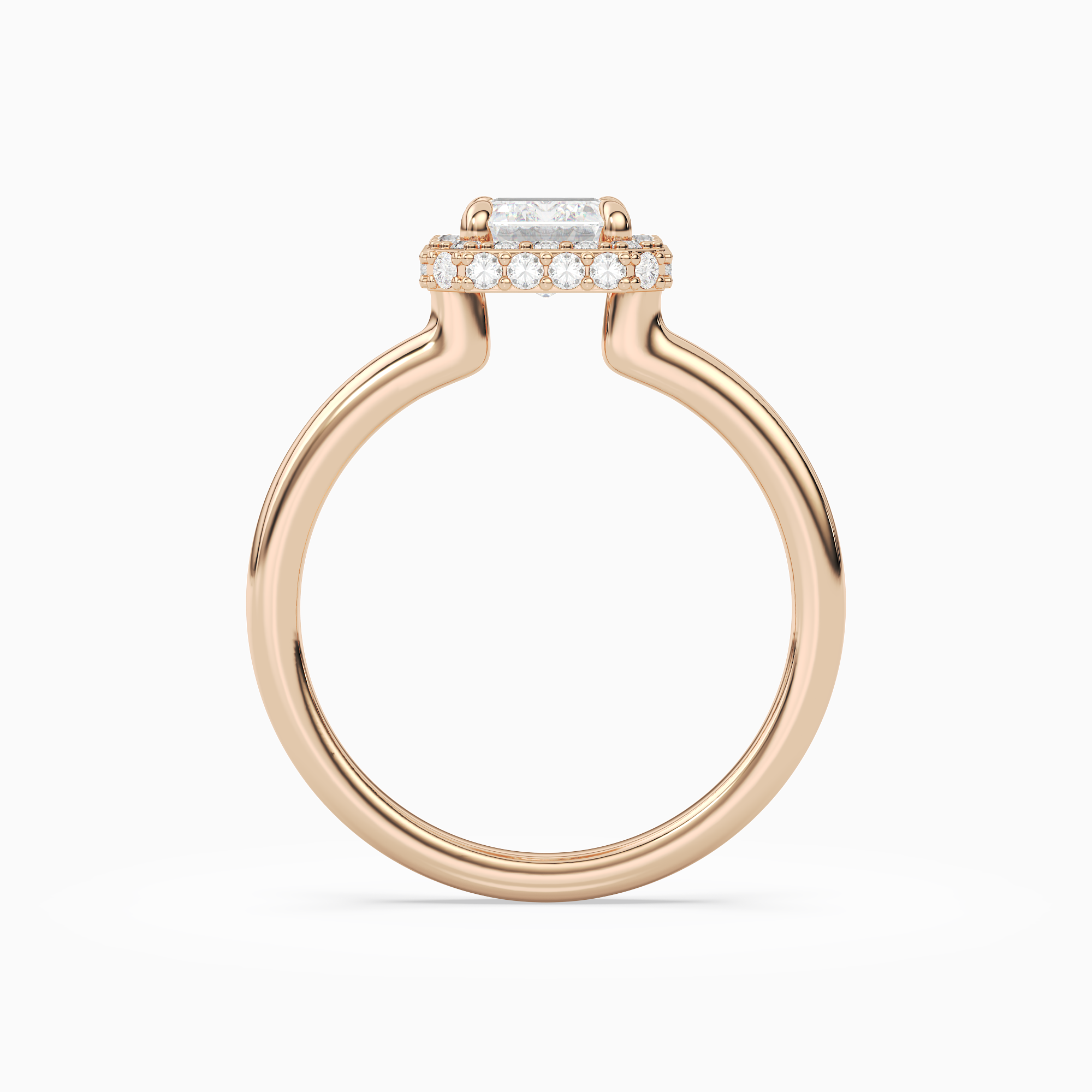 Emerald Compact Halo in 14K Rose Gold side profile