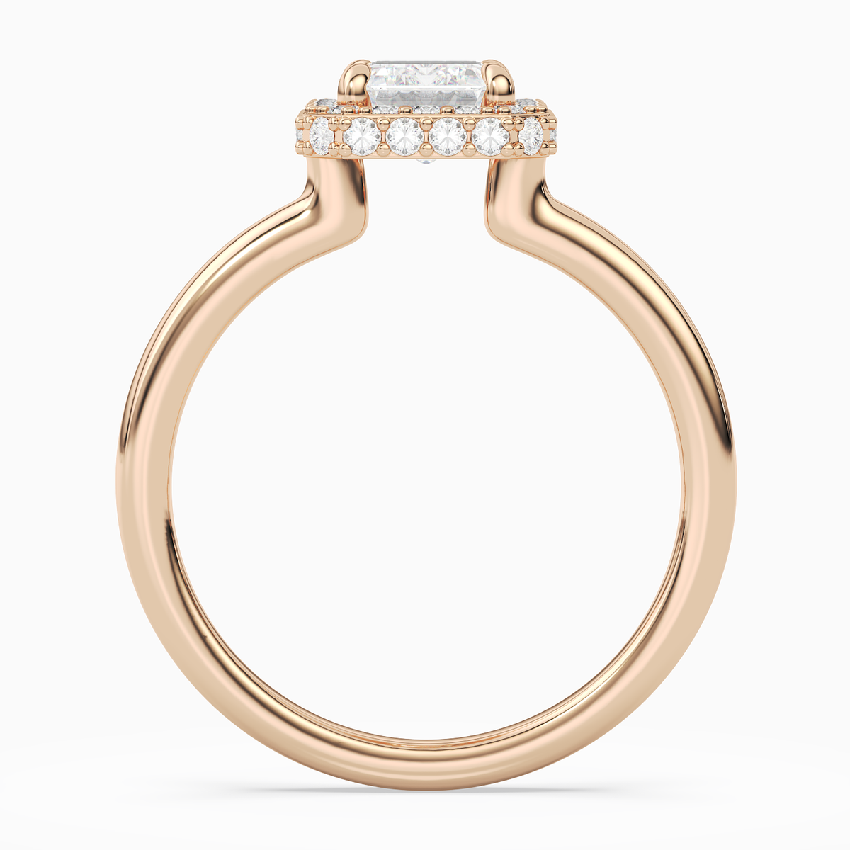 Emerald Compact Halo in 14K Rose Gold side profile
