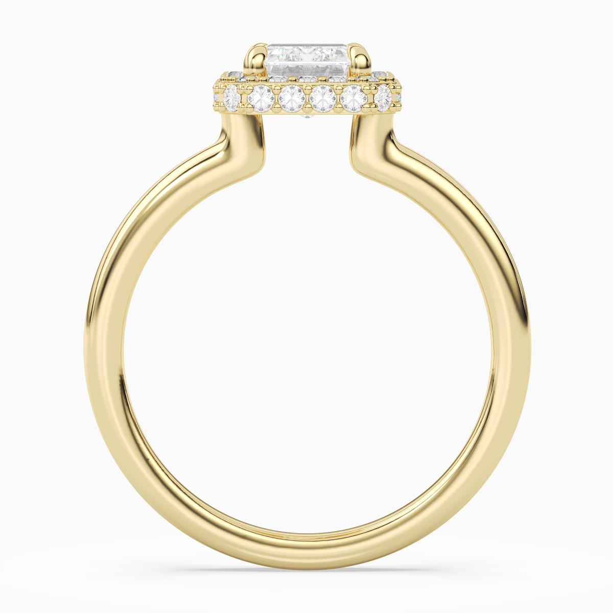 Emerald Compact Halo in 14K Yellow Gold side profile