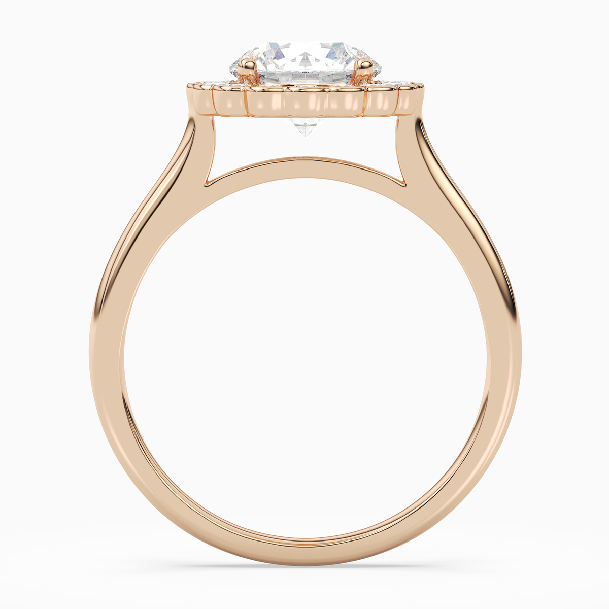 Round Floral Halo in 14K Rose Gold side profile