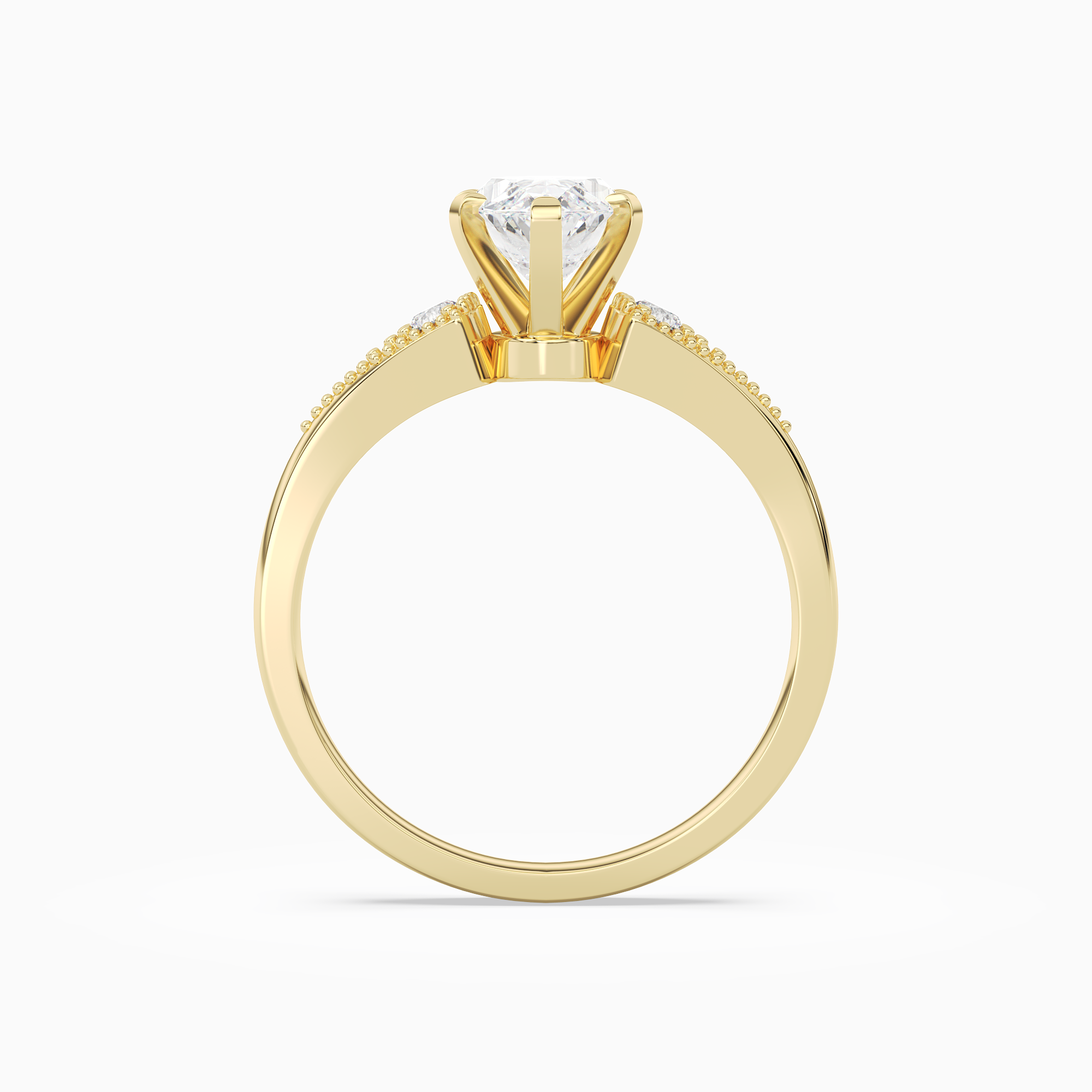 Marquise Milgrain Shoulder Side Stone Ring in 14K Yellow Gold side profile