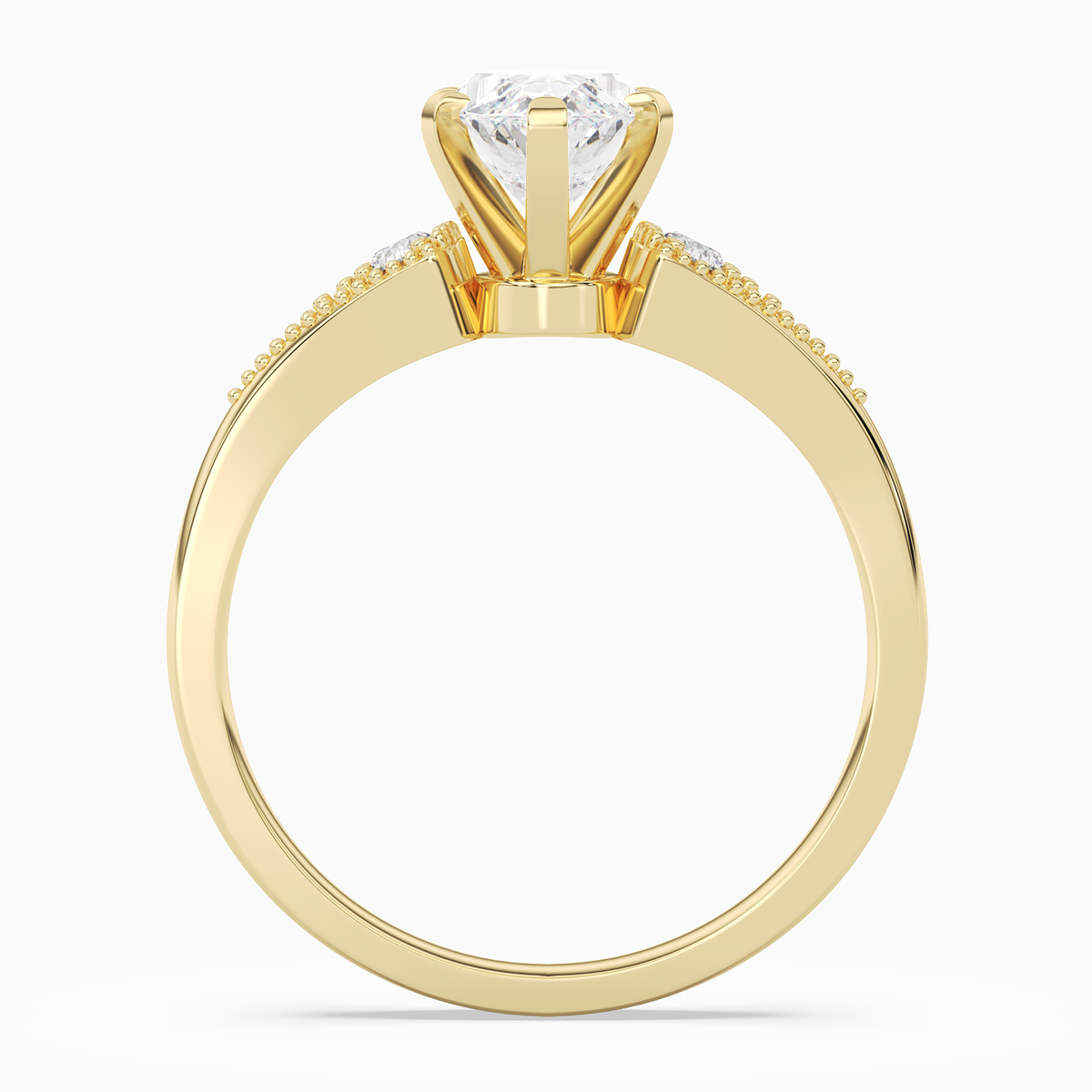 Marquise Milgrain Shoulder Side Stone Ring in 14K Yellow Gold side profile