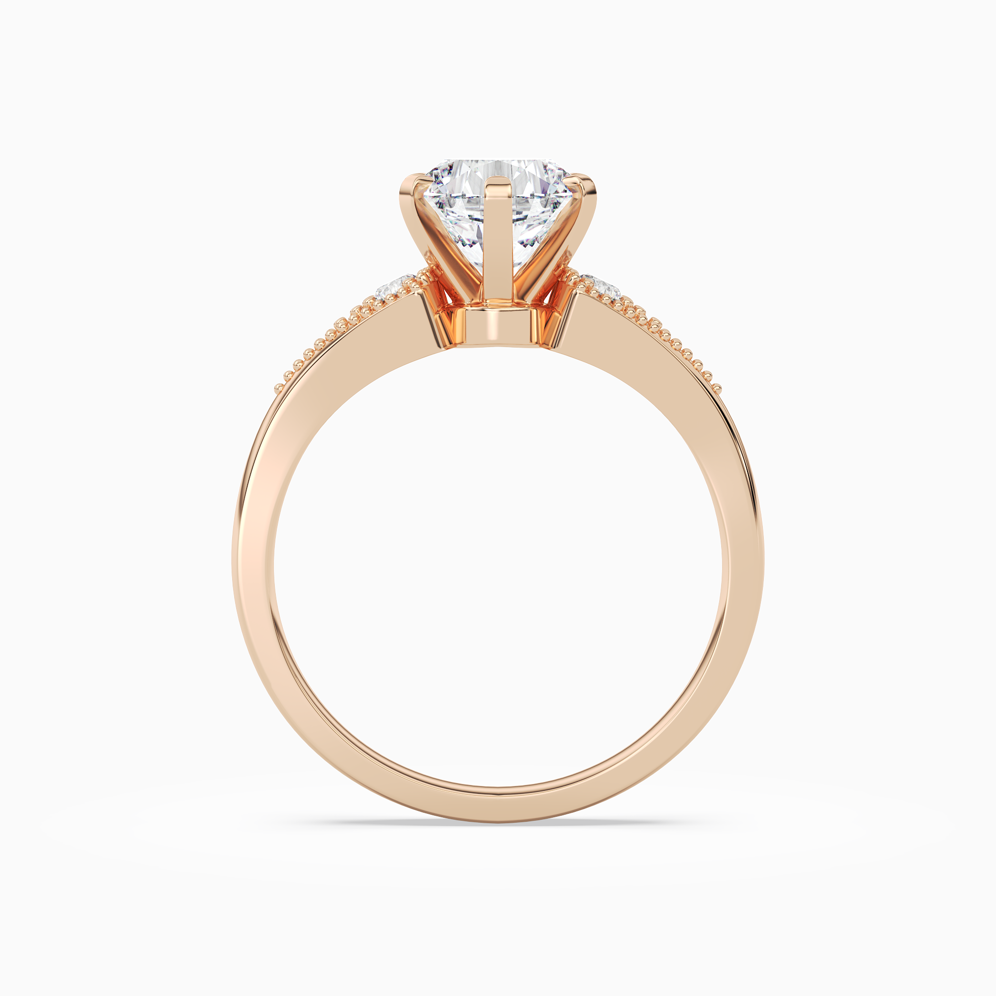 Round Milgrain Shoulder Side Stone Ring in 14K Rose Gold side profile