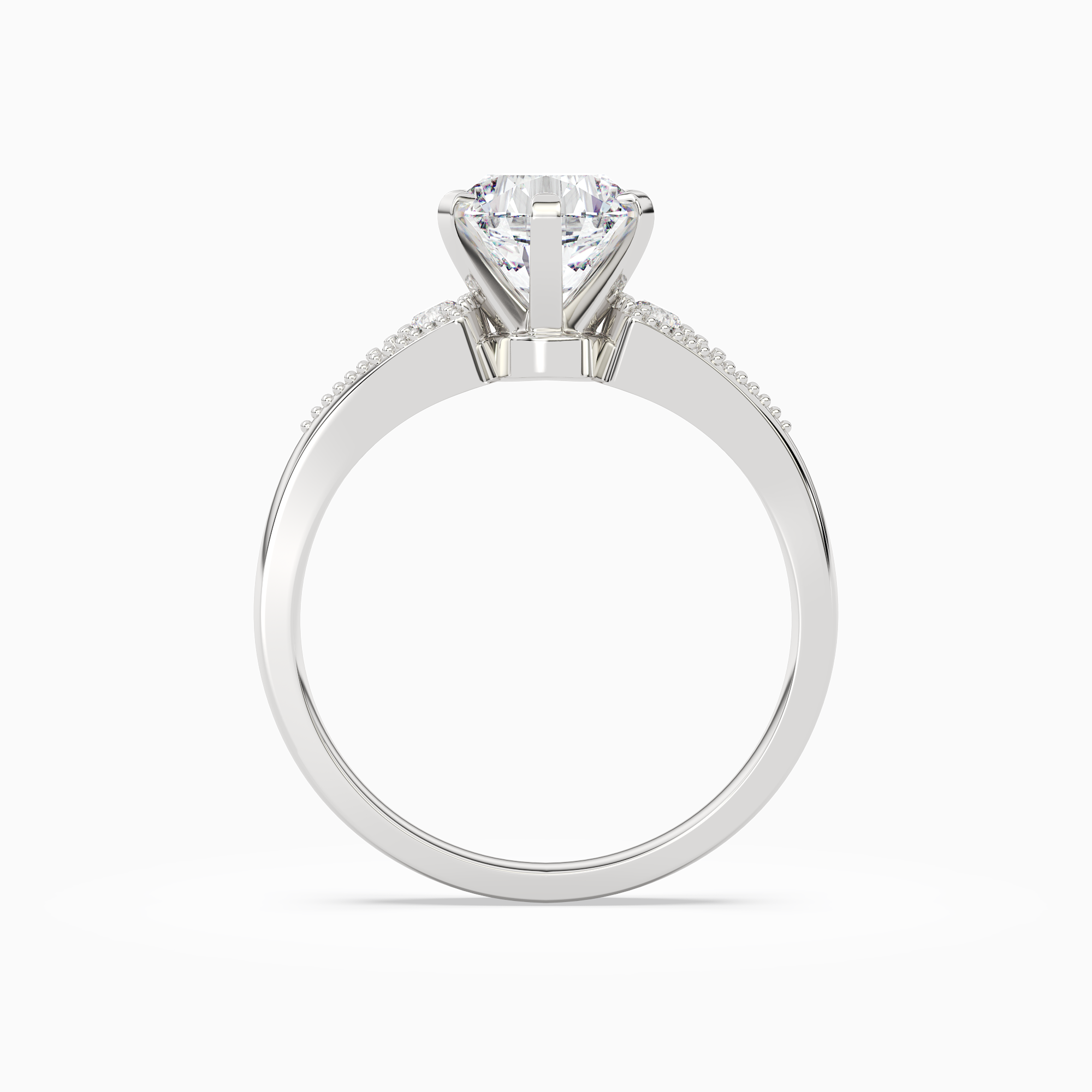 Round Milgrain Shoulder Side Stone Ring in 14K White Gold side profile