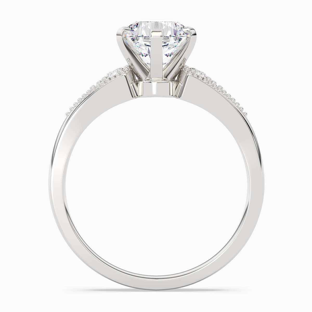 Round Milgrain Shoulder Side Stone Ring in 14K White Gold side profile