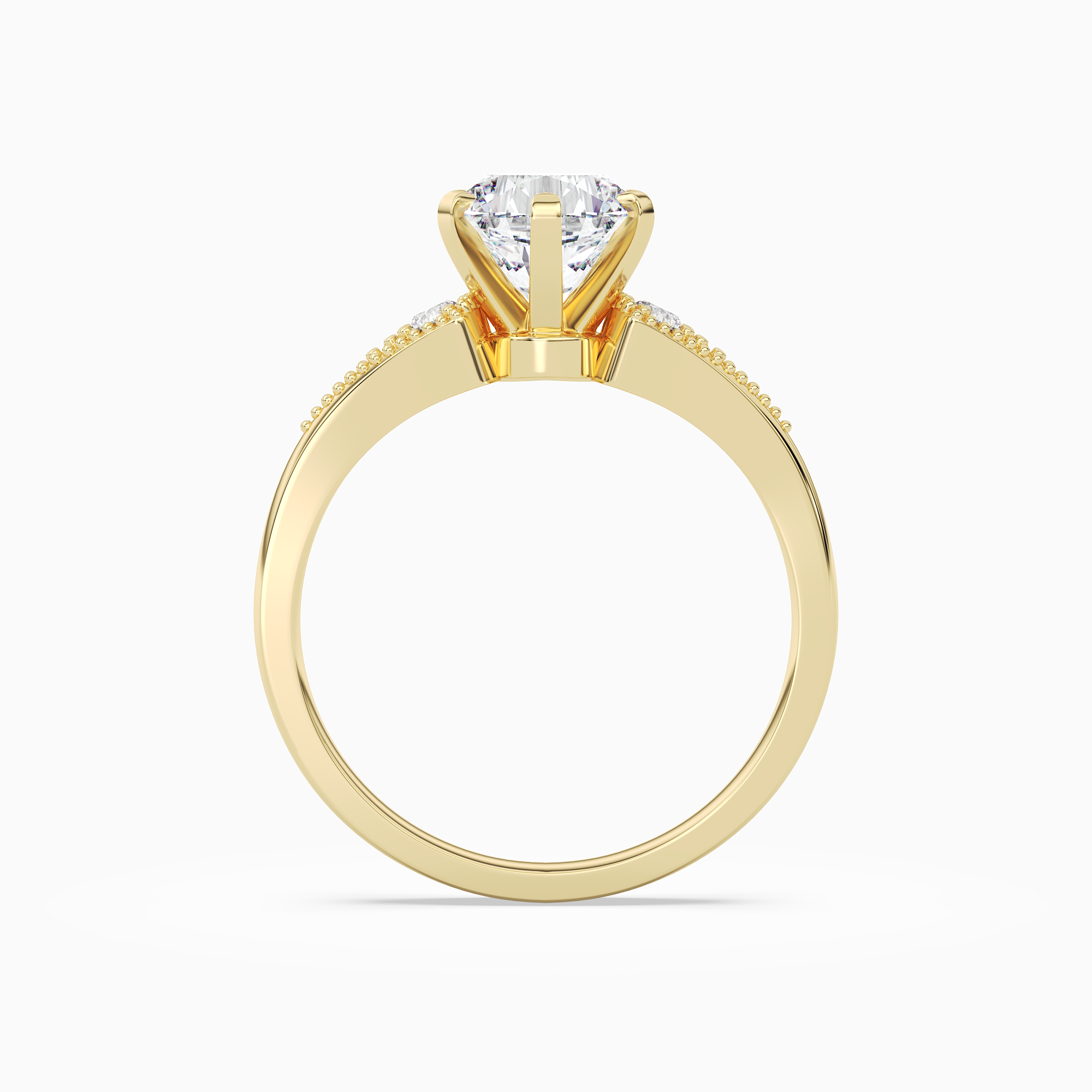 Round Milgrain Shoulder Side Stone Ring in 14K Yellow Gold side profile