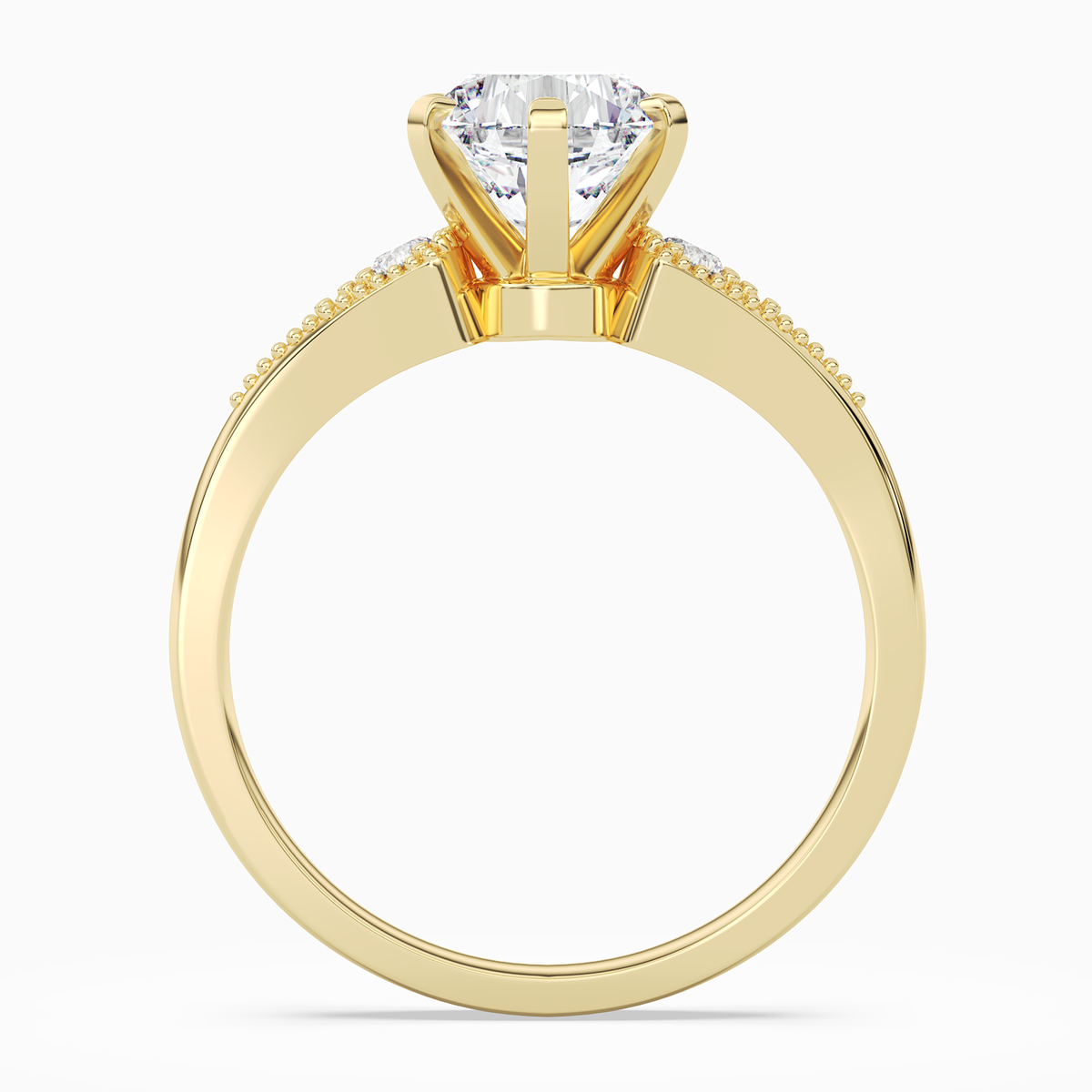 Round Milgrain Shoulder Side Stone Ring in 14K Yellow Gold side profile