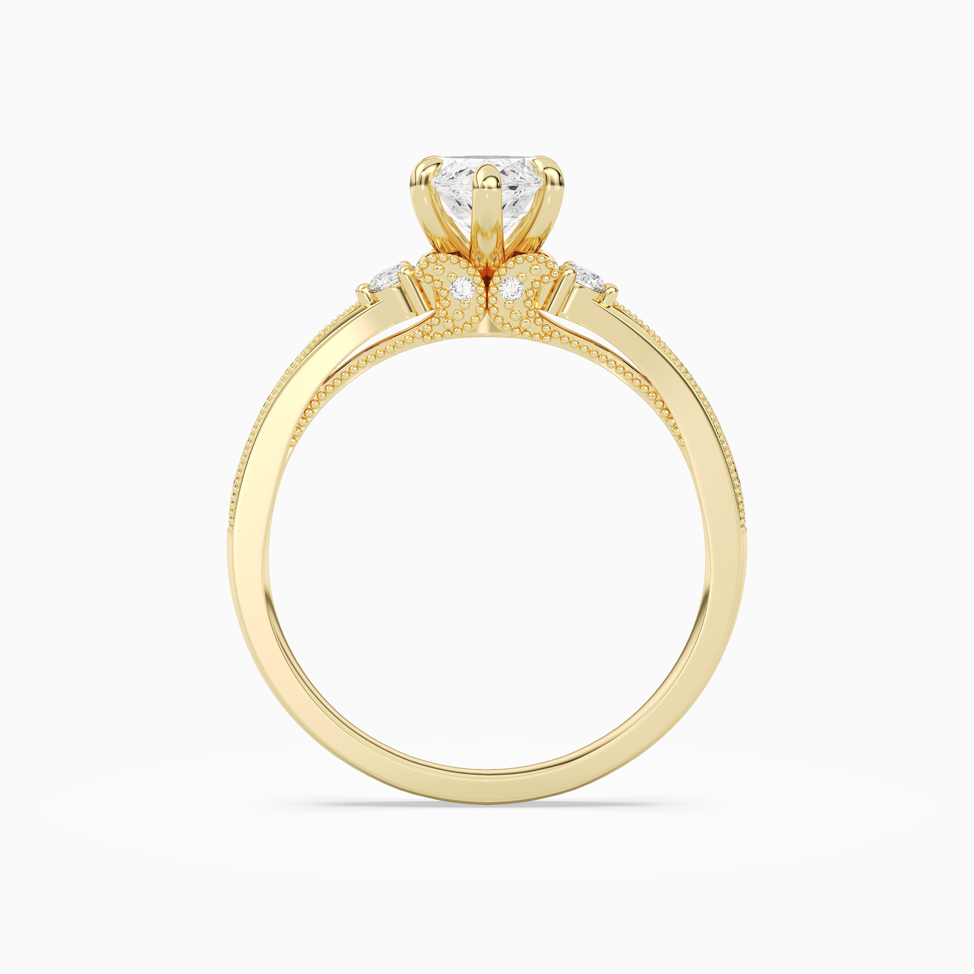 Marquise Engraved Vintage Side Stone Ring in 14K Yellow Gold side profile