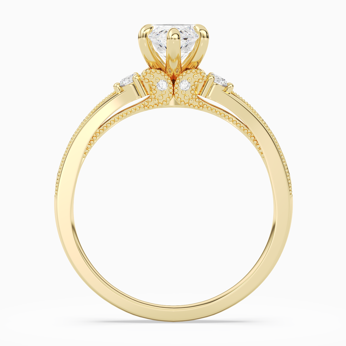 Marquise Engraved Vintage Side Stone Ring in 18K Yellow Gold side profile