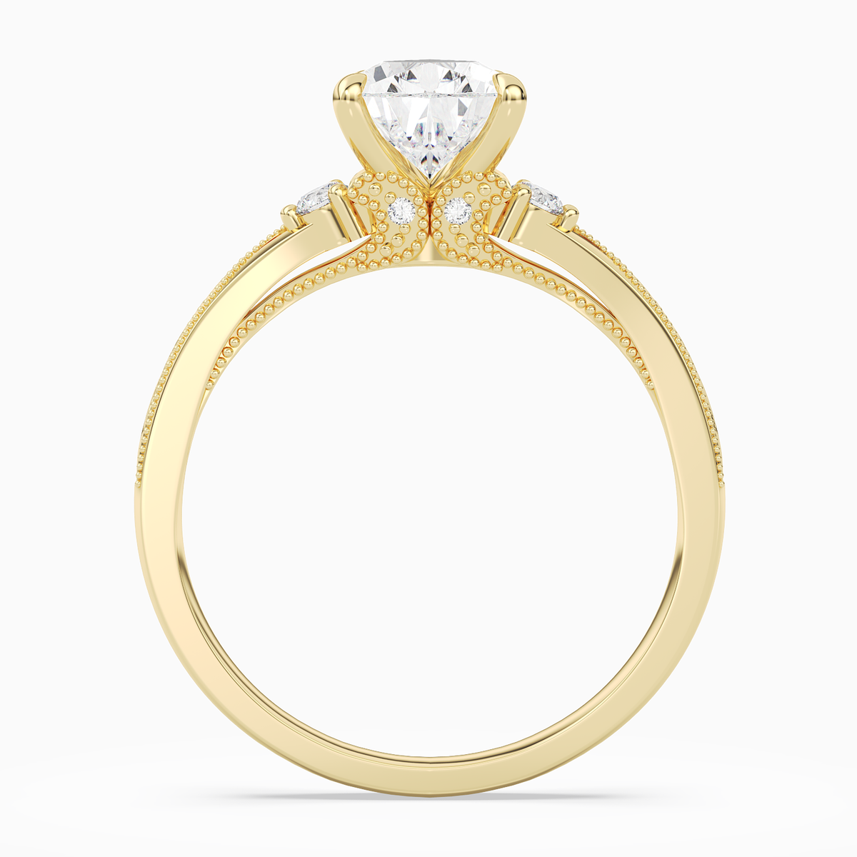 Pear Engraved Vintage Side Stone Ring in 14K Yellow Gold side profile