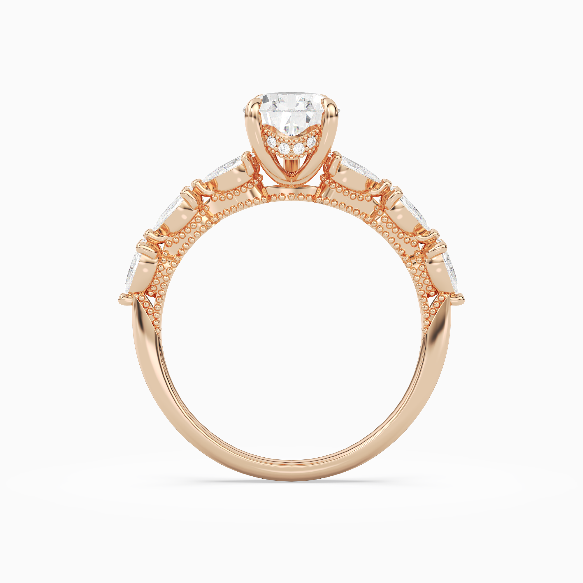 Pear Crescent Pear Side Stone in 14K Rose Gold side profile