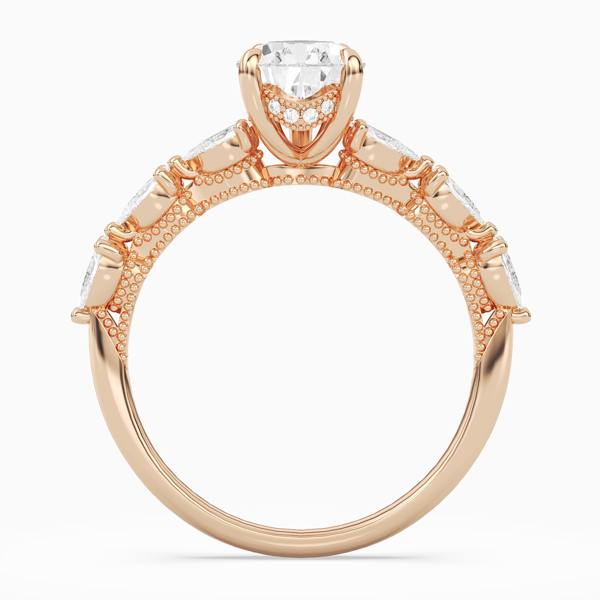 Pear Crescent Pear Side Stone in 14K Rose Gold side profile