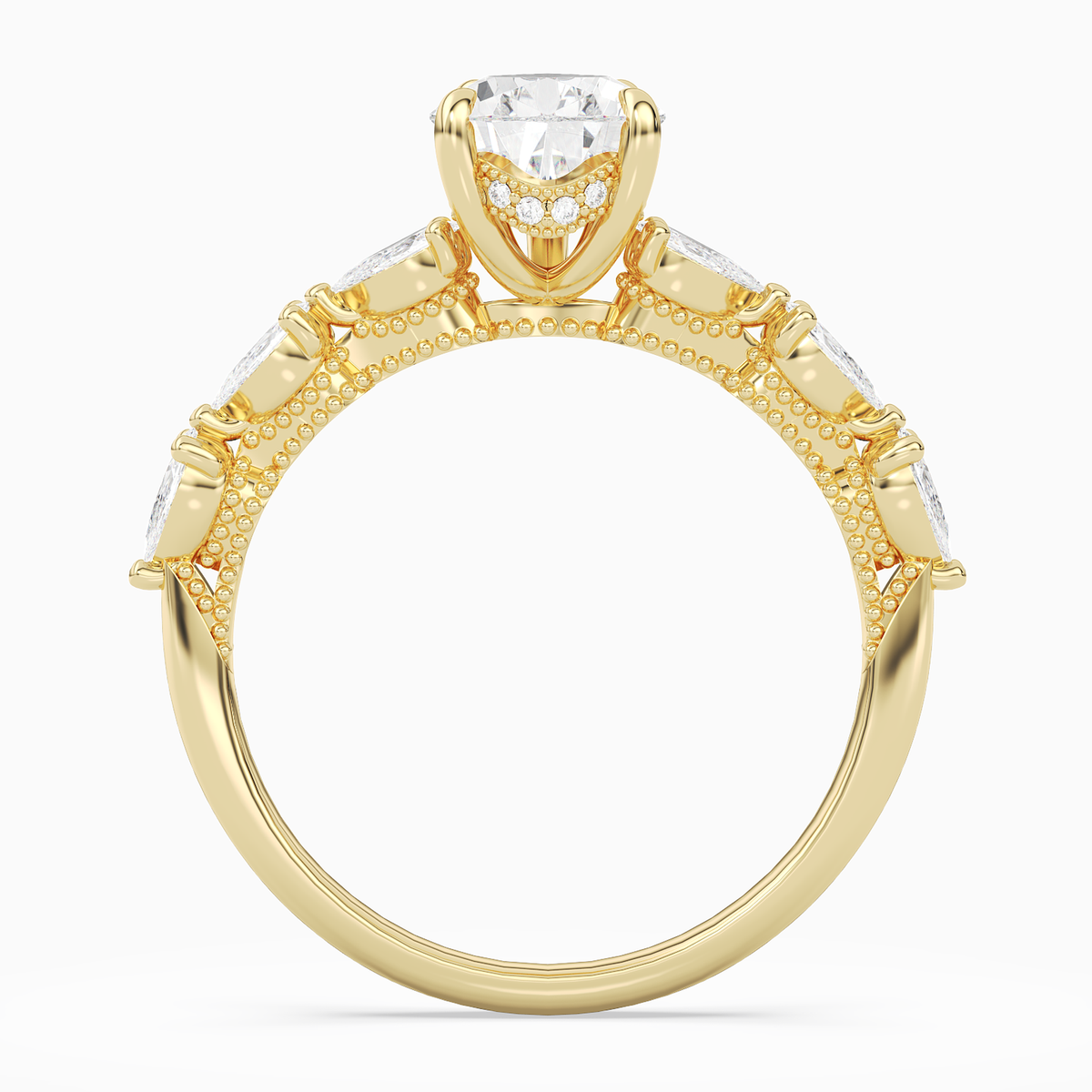 Pear Crescent Pear Side Stone in 14K Yellow Gold side profile