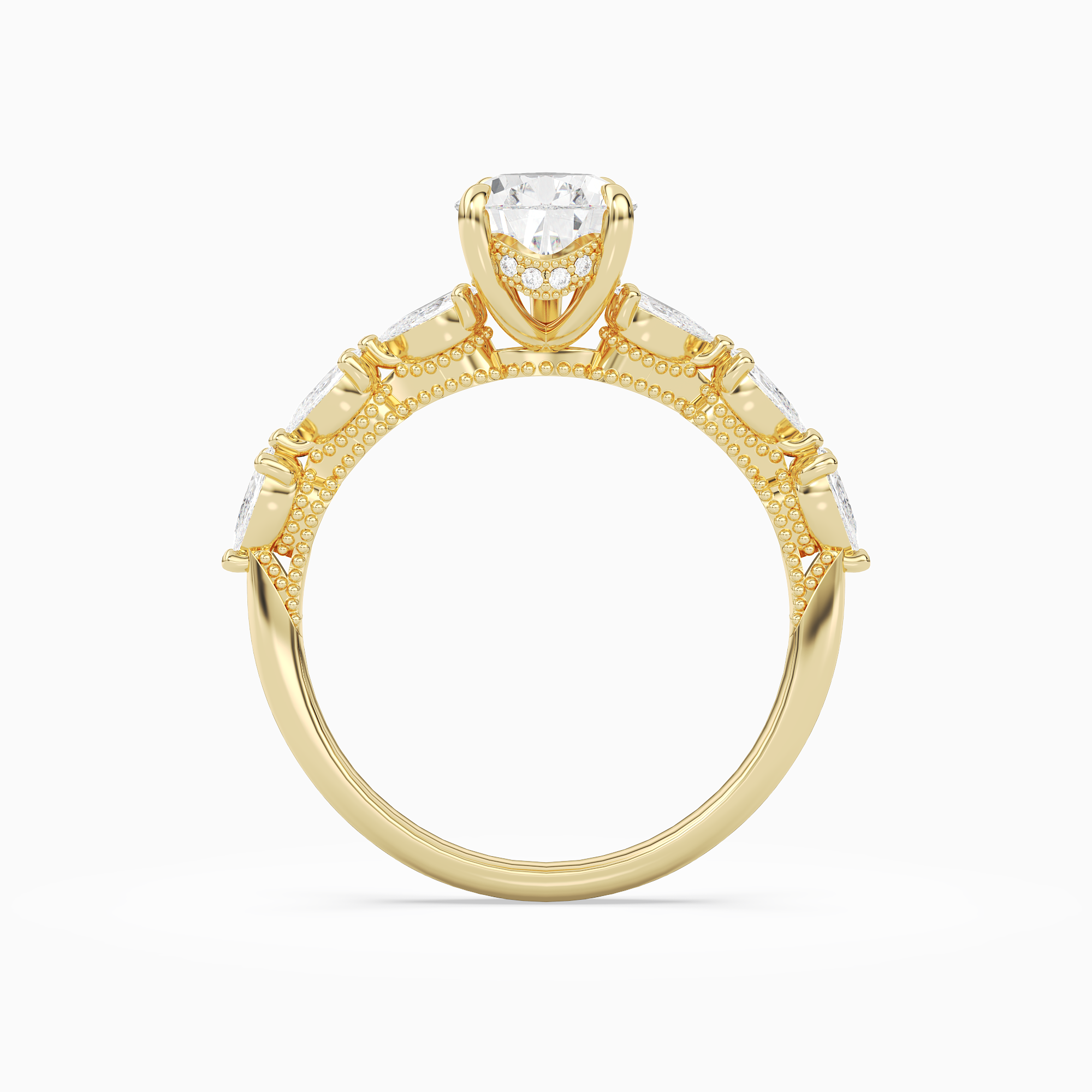 Pear Crescent Pear Side Stone in 18K Yellow Gold side profile