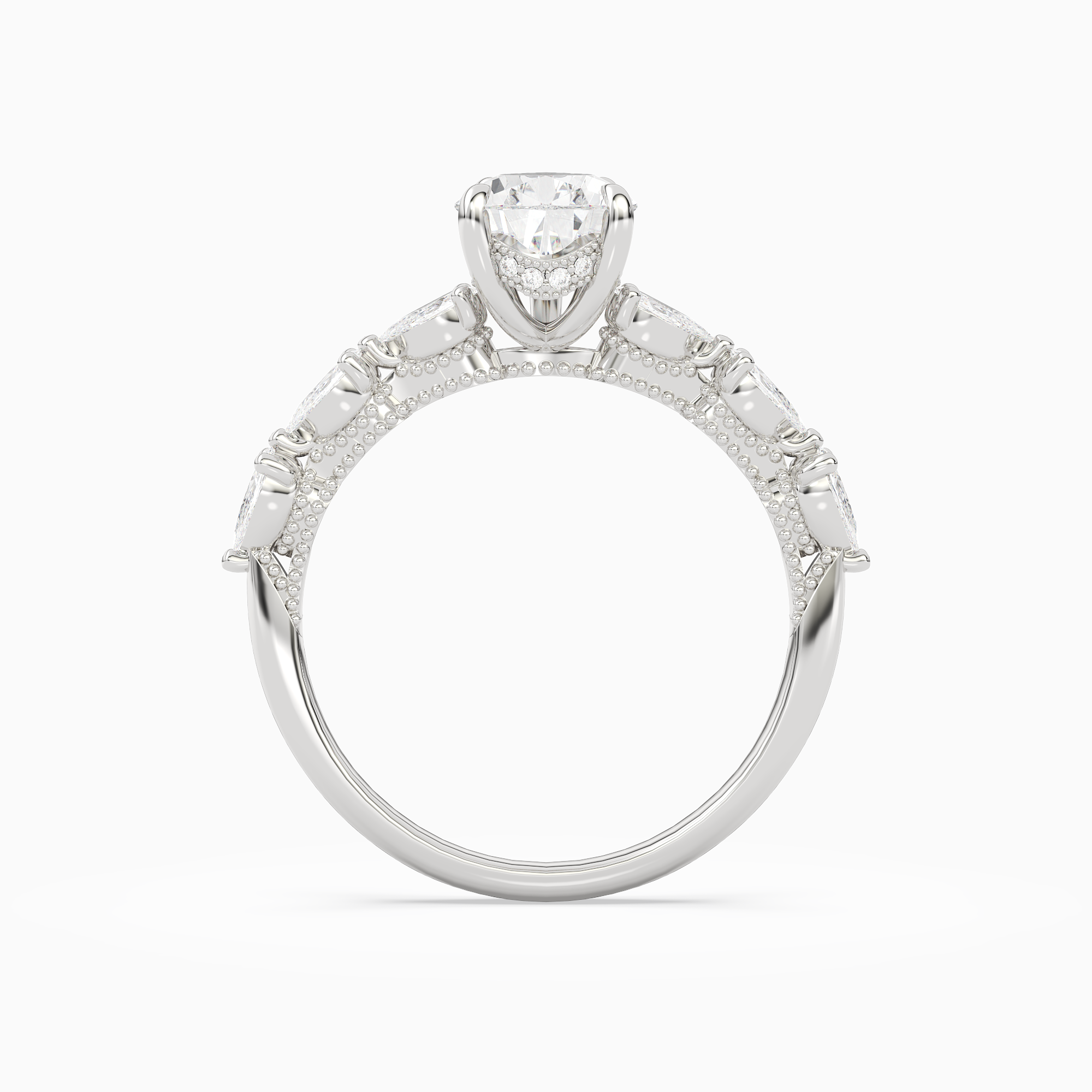 Pear Crescent Pear Side Stone in Platinum side profile