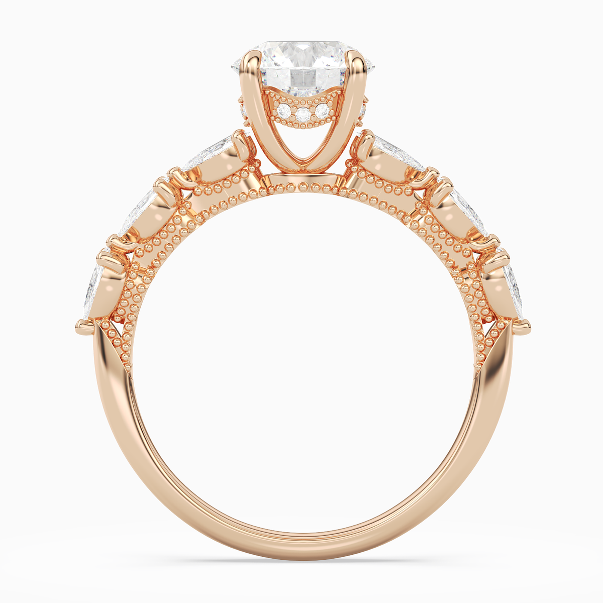 Round Crescent Pear Side Stone in 14K Rose Gold side profile