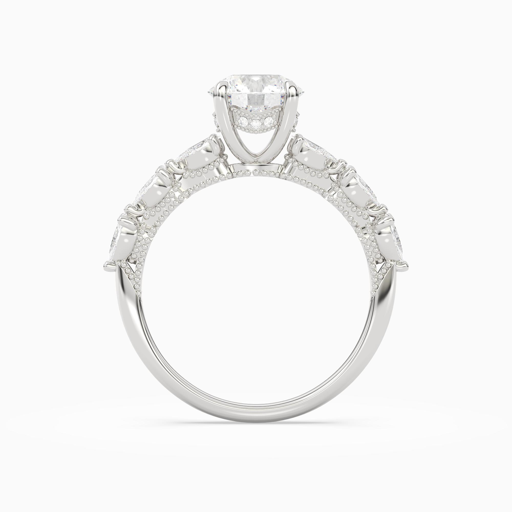 Round Crescent Pear Side Stone in 14K White Gold side profile