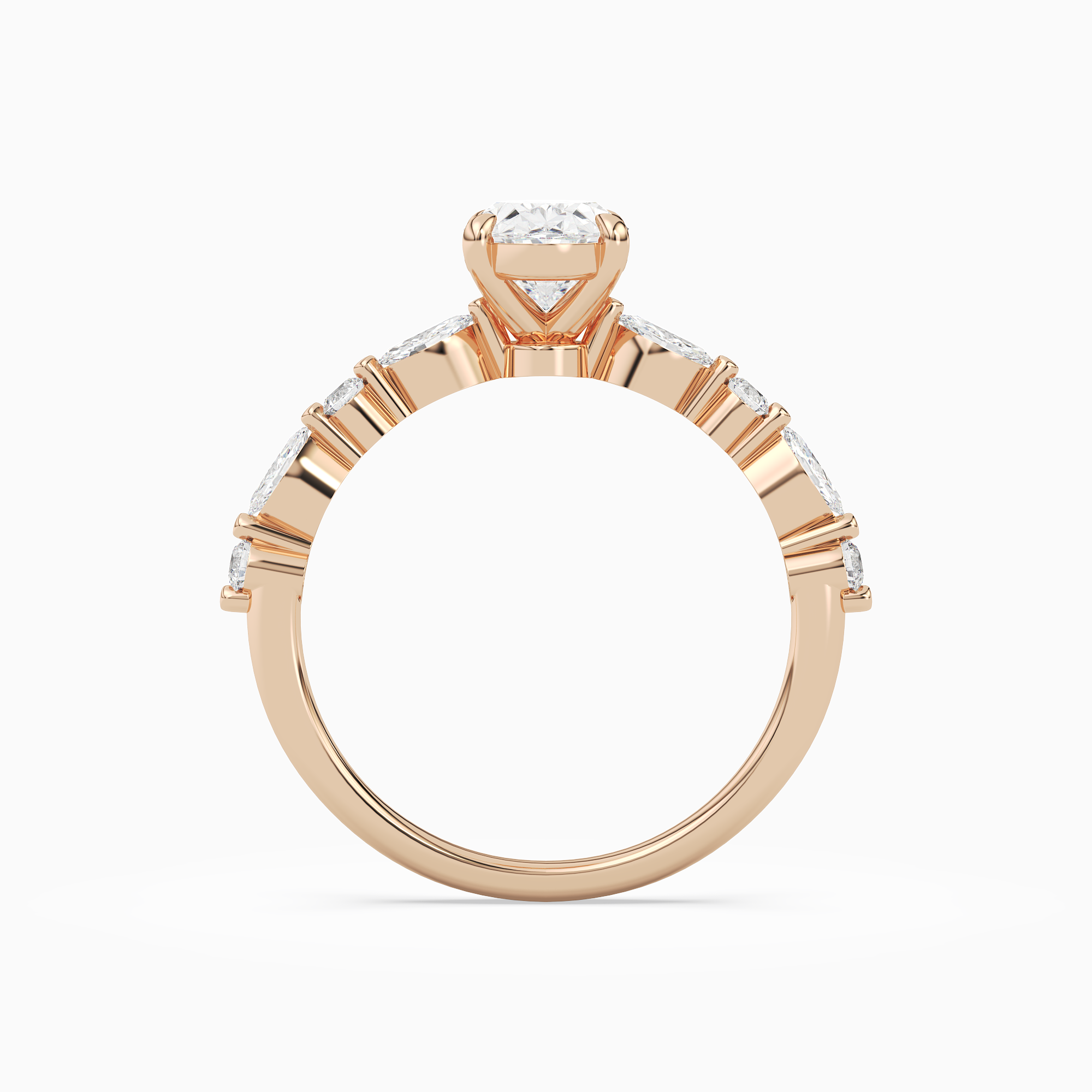 Oval Mixed-Shaped Shoulder Accent Ring in 14K Rose Gold side profile