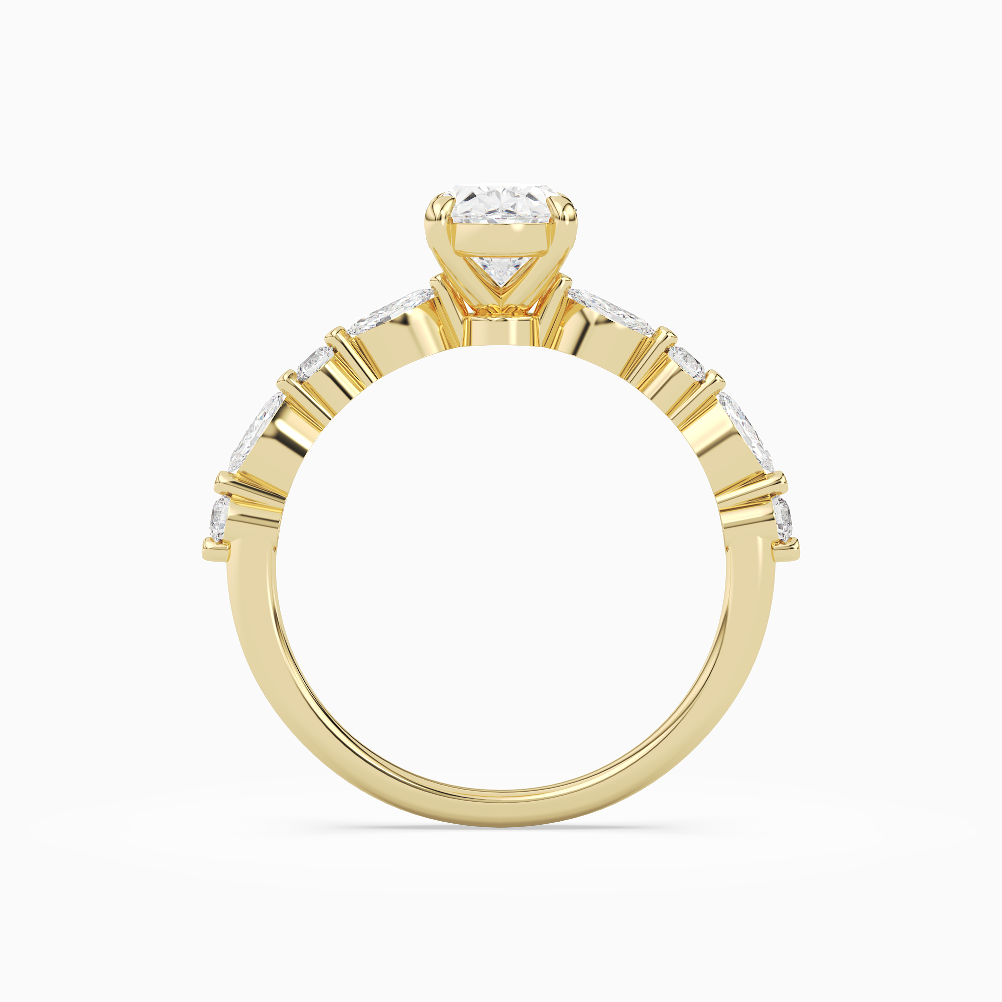 Oval Mixed-Shaped Shoulder Accent Ring in 18K Yellow Gold side profile