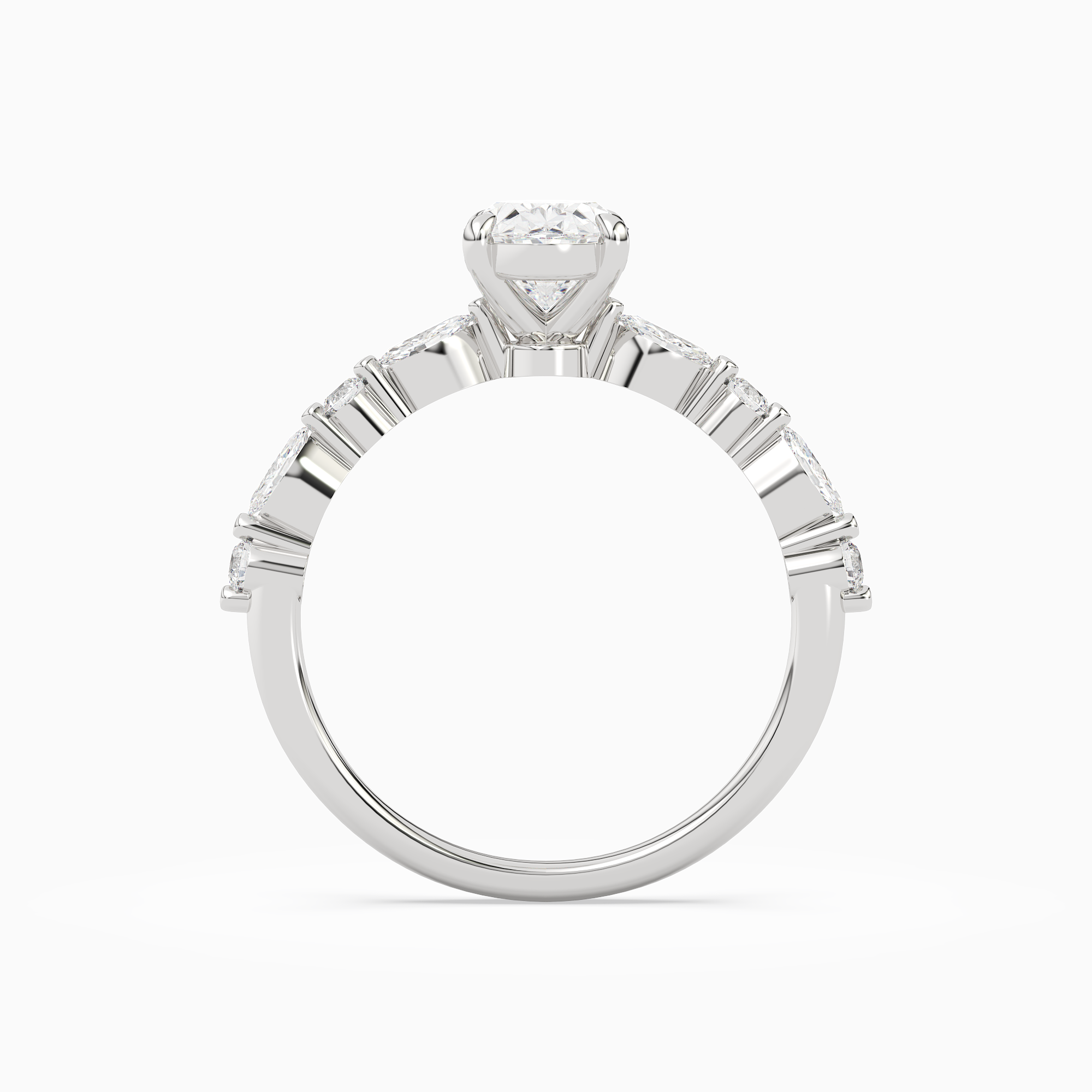 Oval Mixed-Shaped Shoulder Accent Ring in Platinum side profile