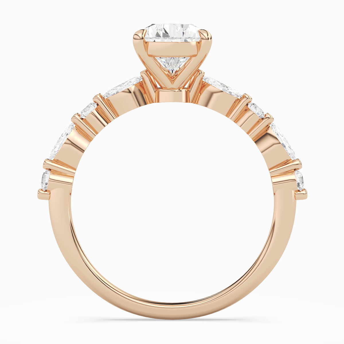 Pear Mixed-Shaped Shoulder Accent Ring in 14K Rose Gold side profile