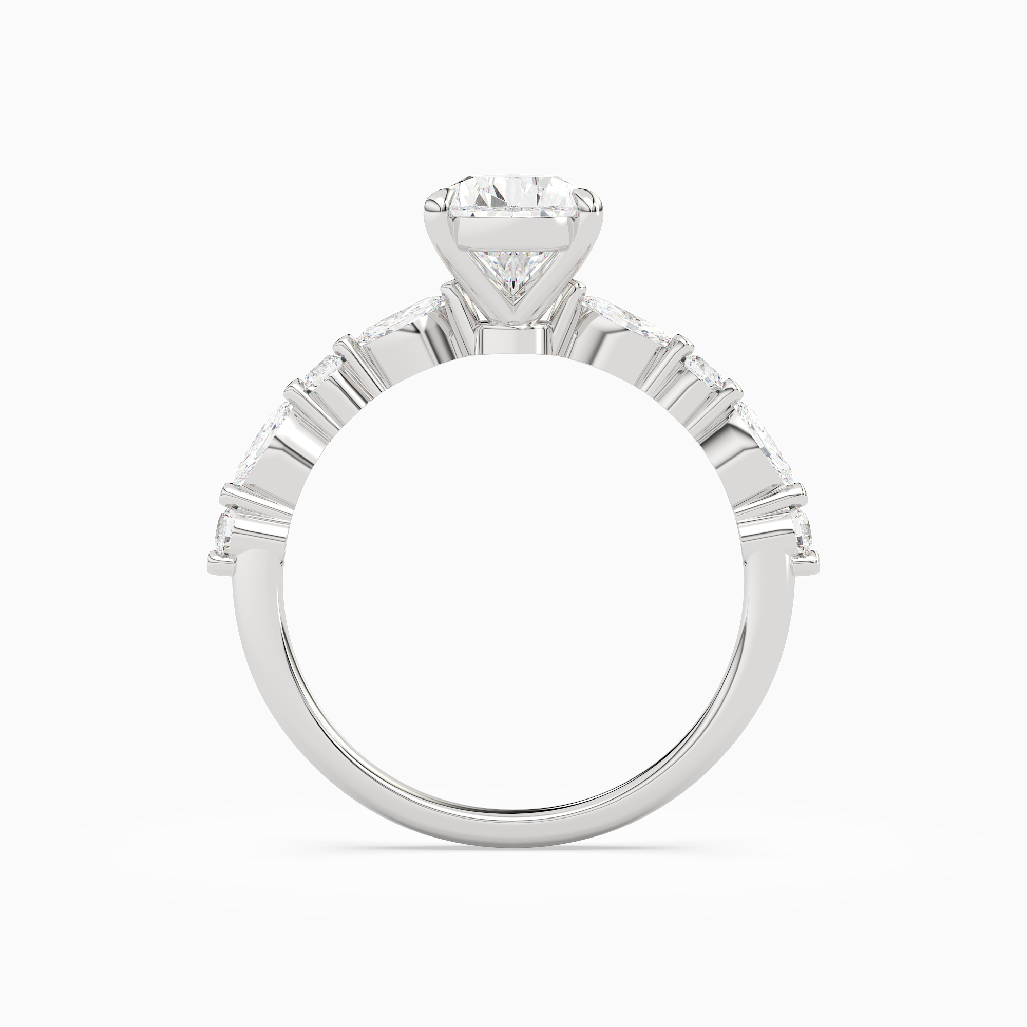 Pear Mixed-Shaped Shoulder Accent Ring in 18K White Gold side profile