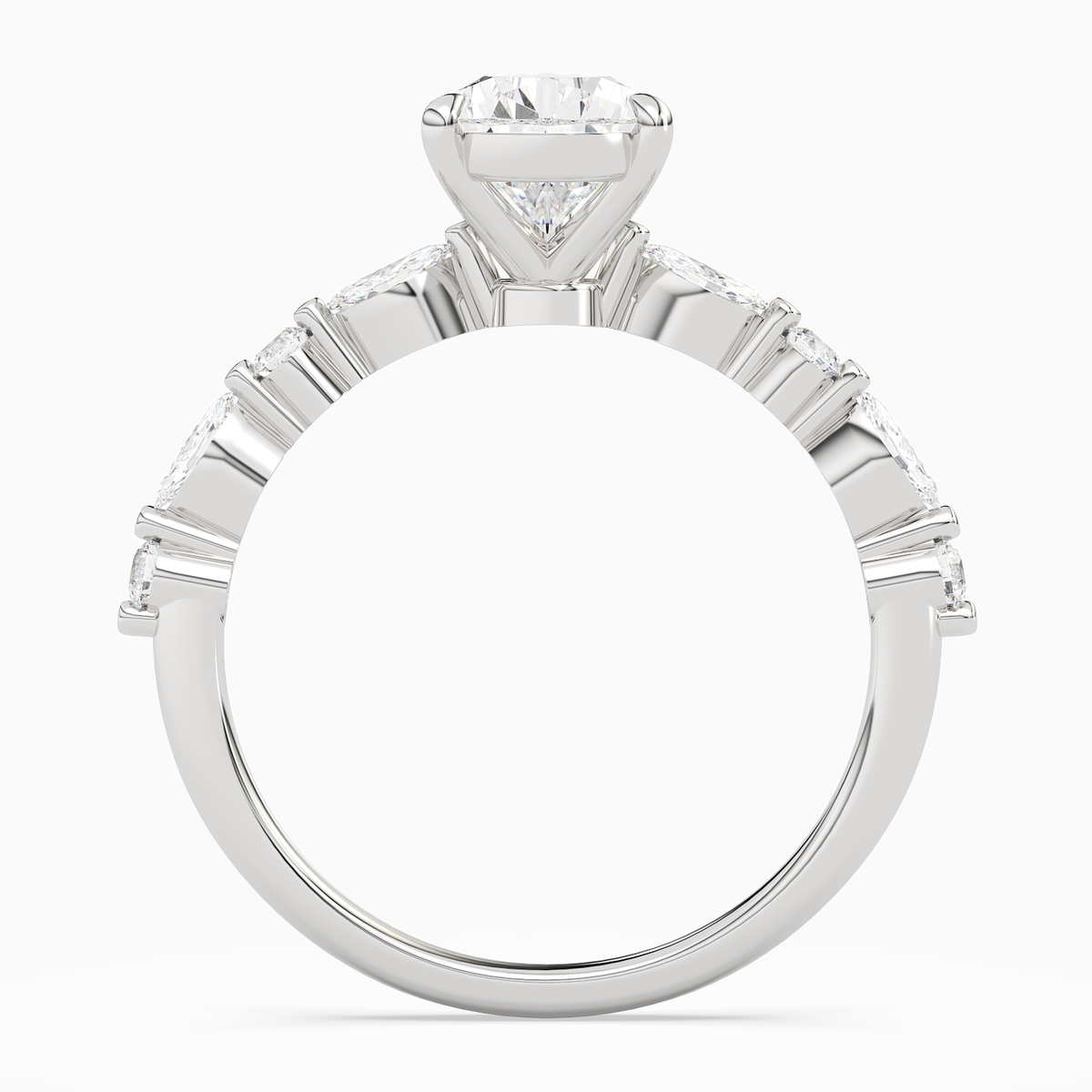 Pear Mixed-Shaped Shoulder Accent Ring in Platinum side profile