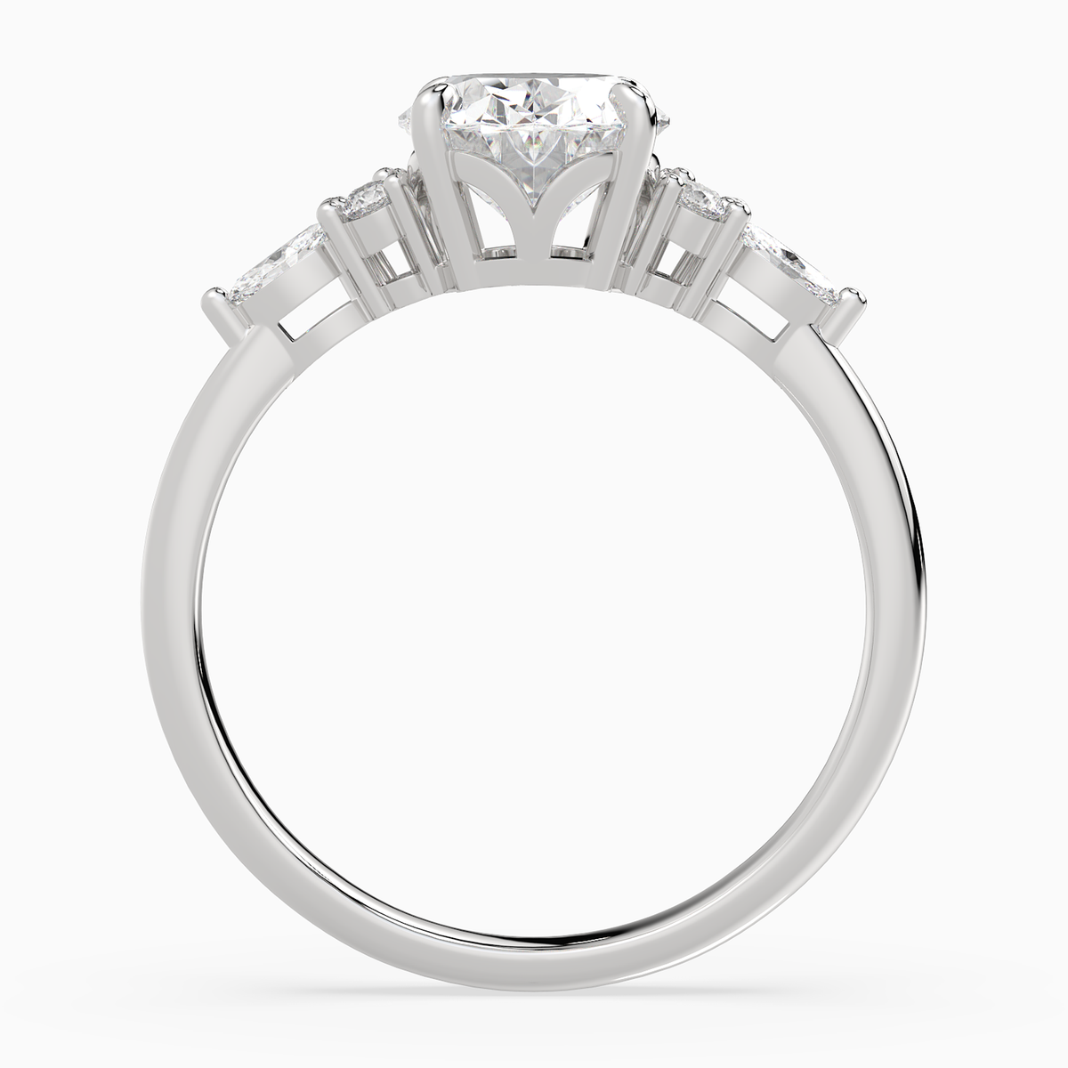 Oval Composite Floral Side Stone in 14K White Gold side profile