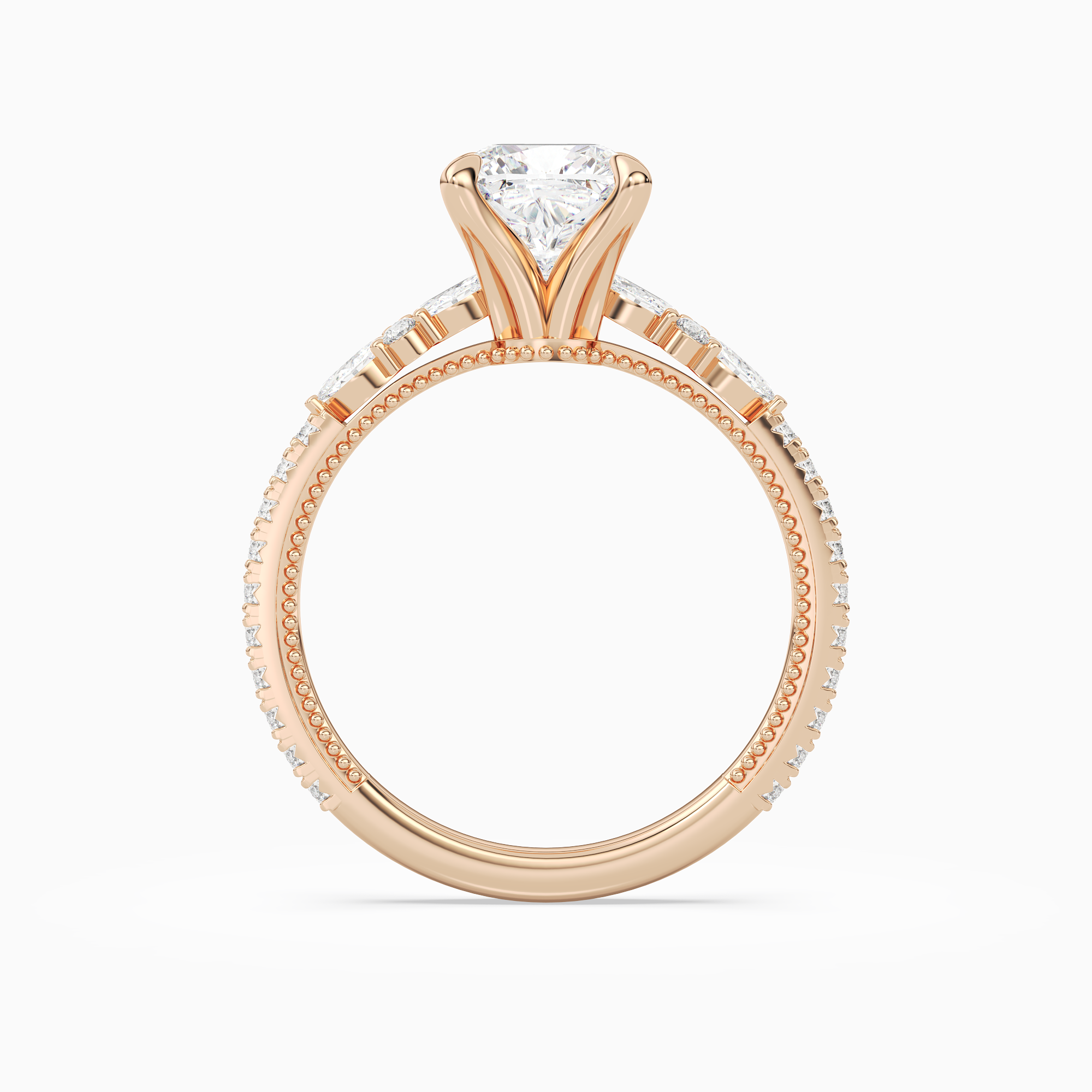 Cushion Celestia Side Stone in 14K Rose Gold side profile