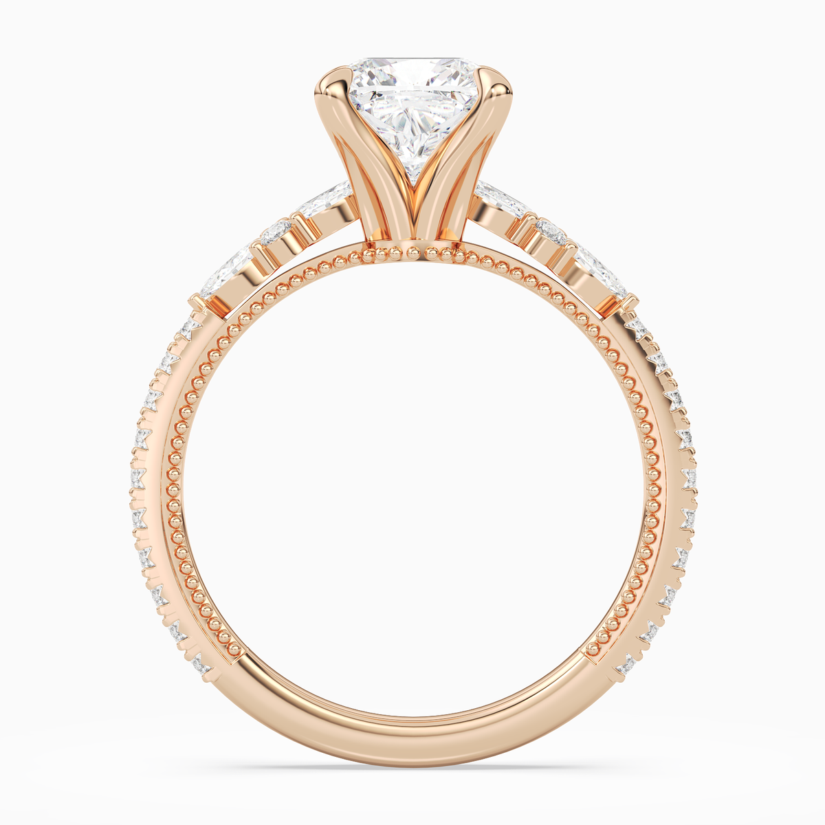 Cushion Celestia Side Stone in 14K Rose Gold side profile