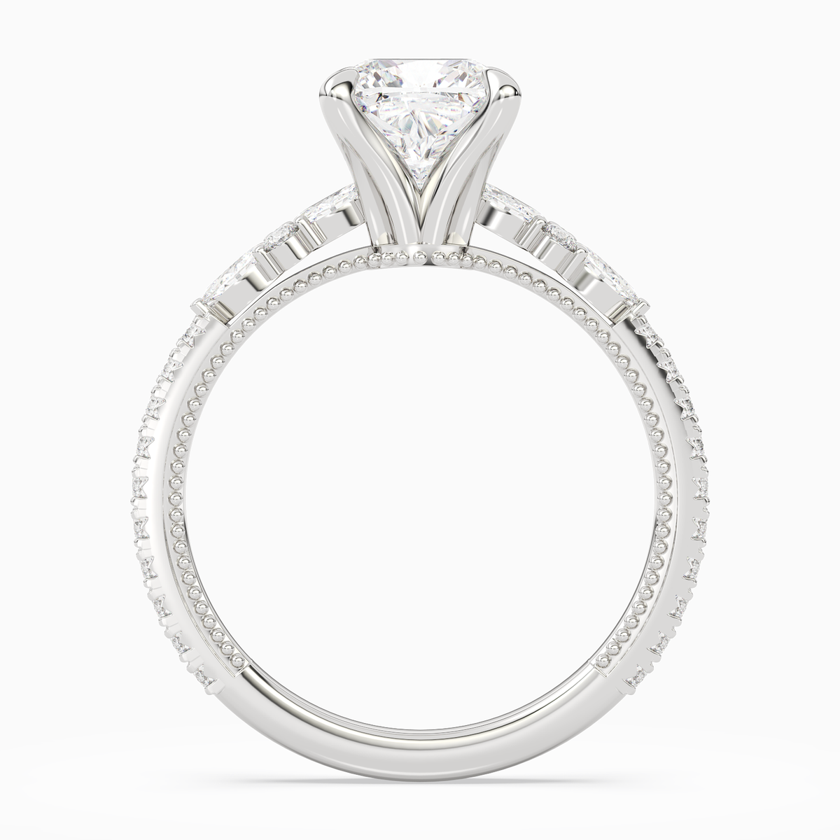 Cushion Celestia Side Stone in 14K White Gold side profile