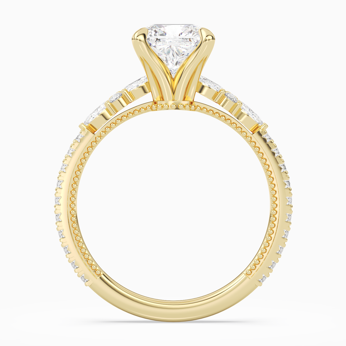 Cushion Celestia Side Stone in 14K Yellow Gold side profile