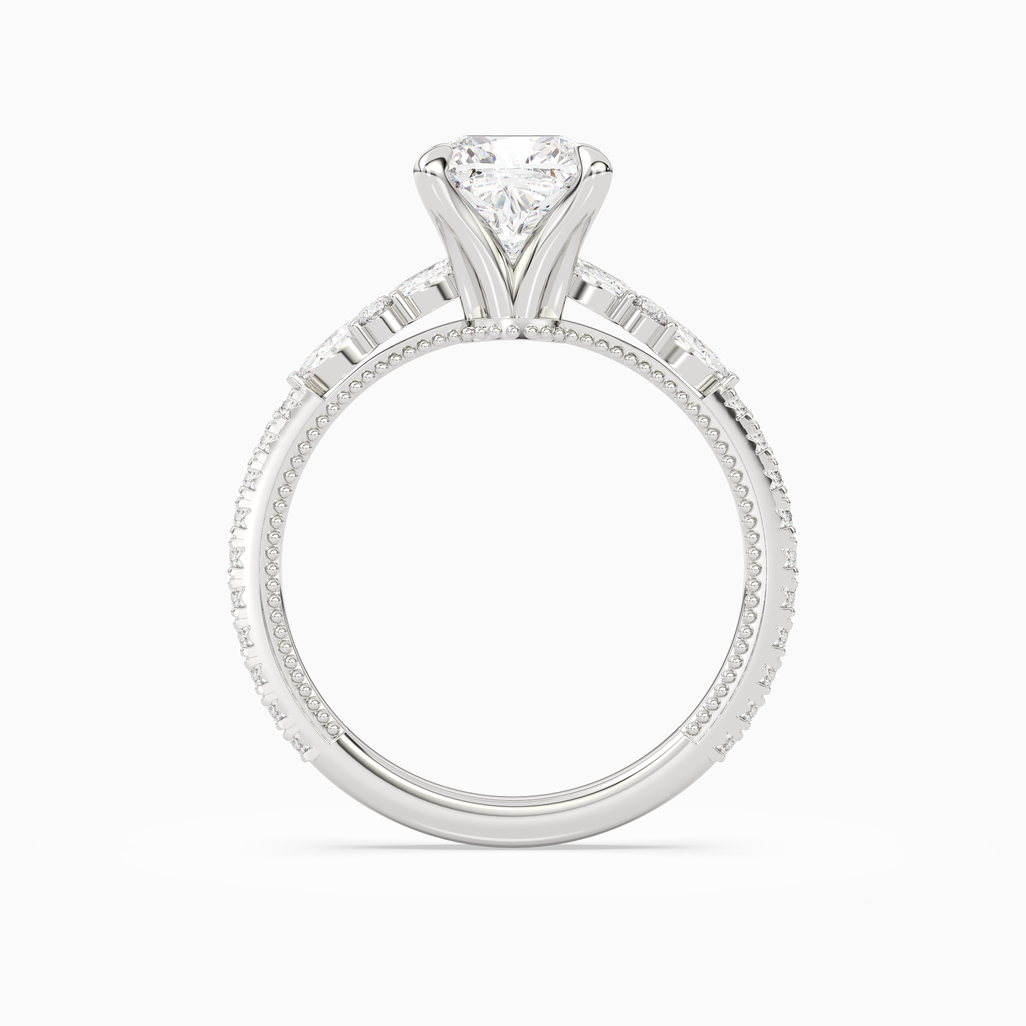 Cushion Celestia Side Stone in 18K White Gold side profile
