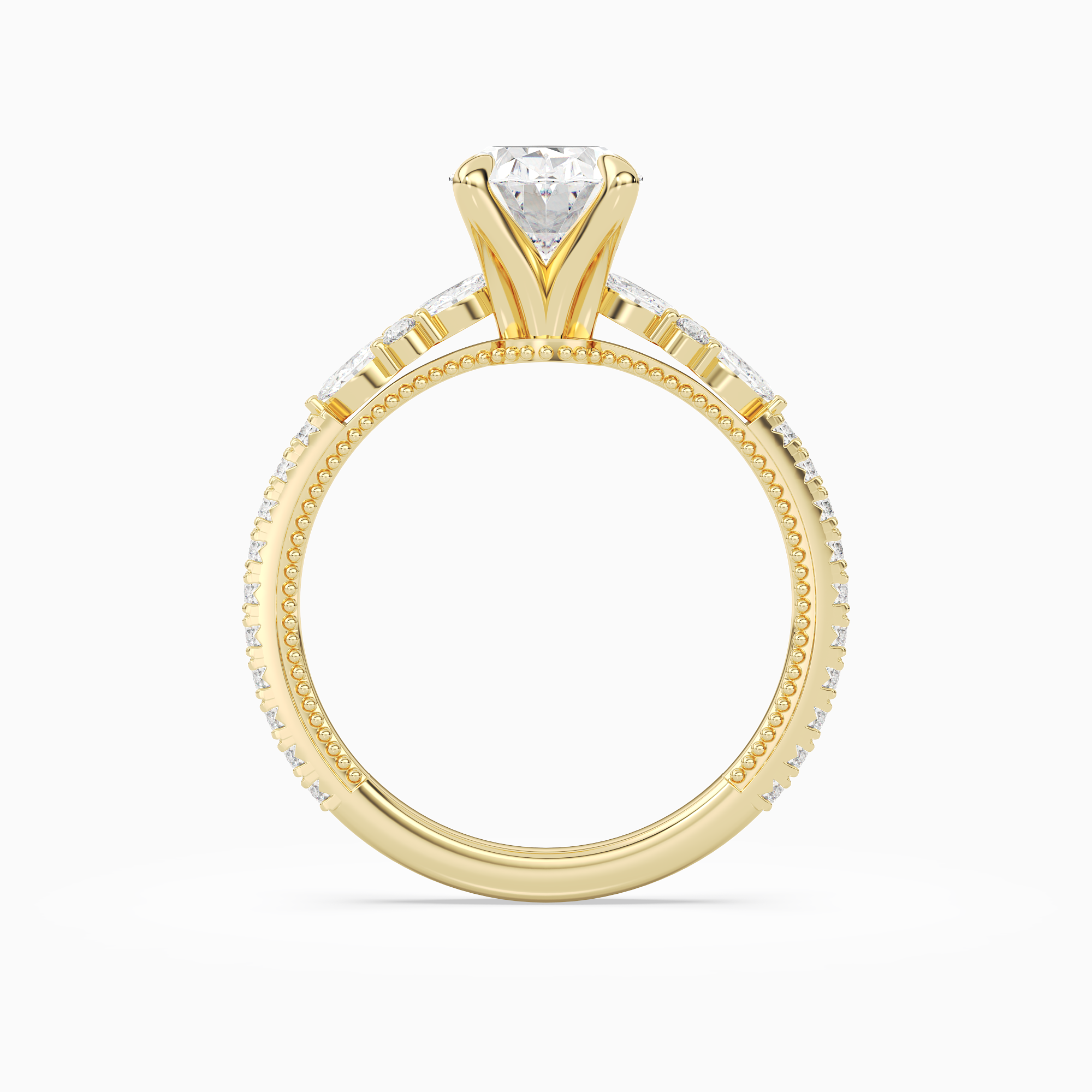 Oval Celestia Side Stone in 14K Yellow Gold side profile