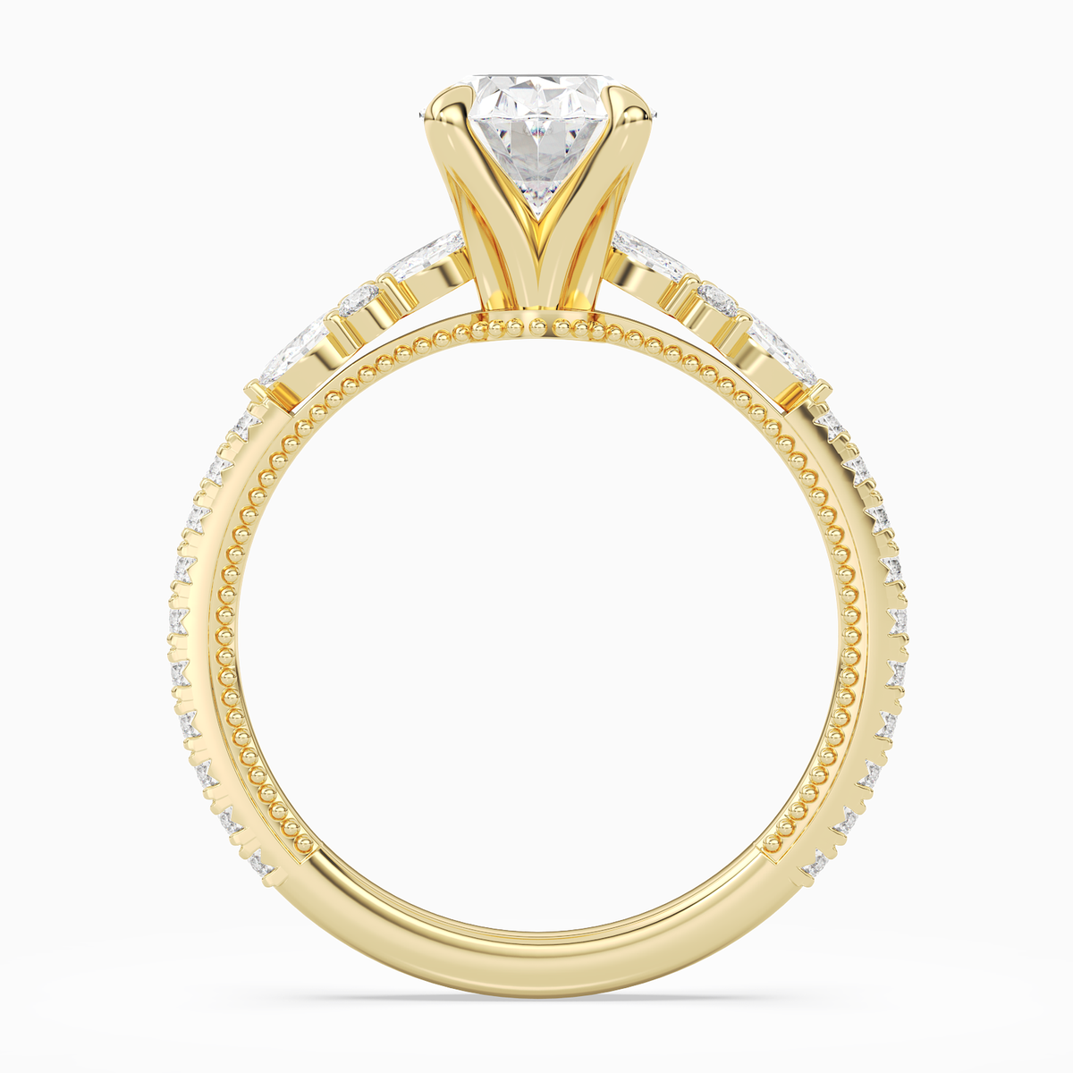 Oval Celestia Side Stone in 14K Yellow Gold side profile